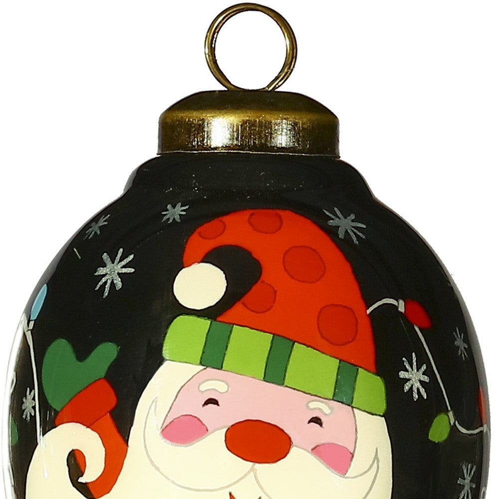 Santa in Holiday Lights Hand Painted Mouth Blown Glass Ornament