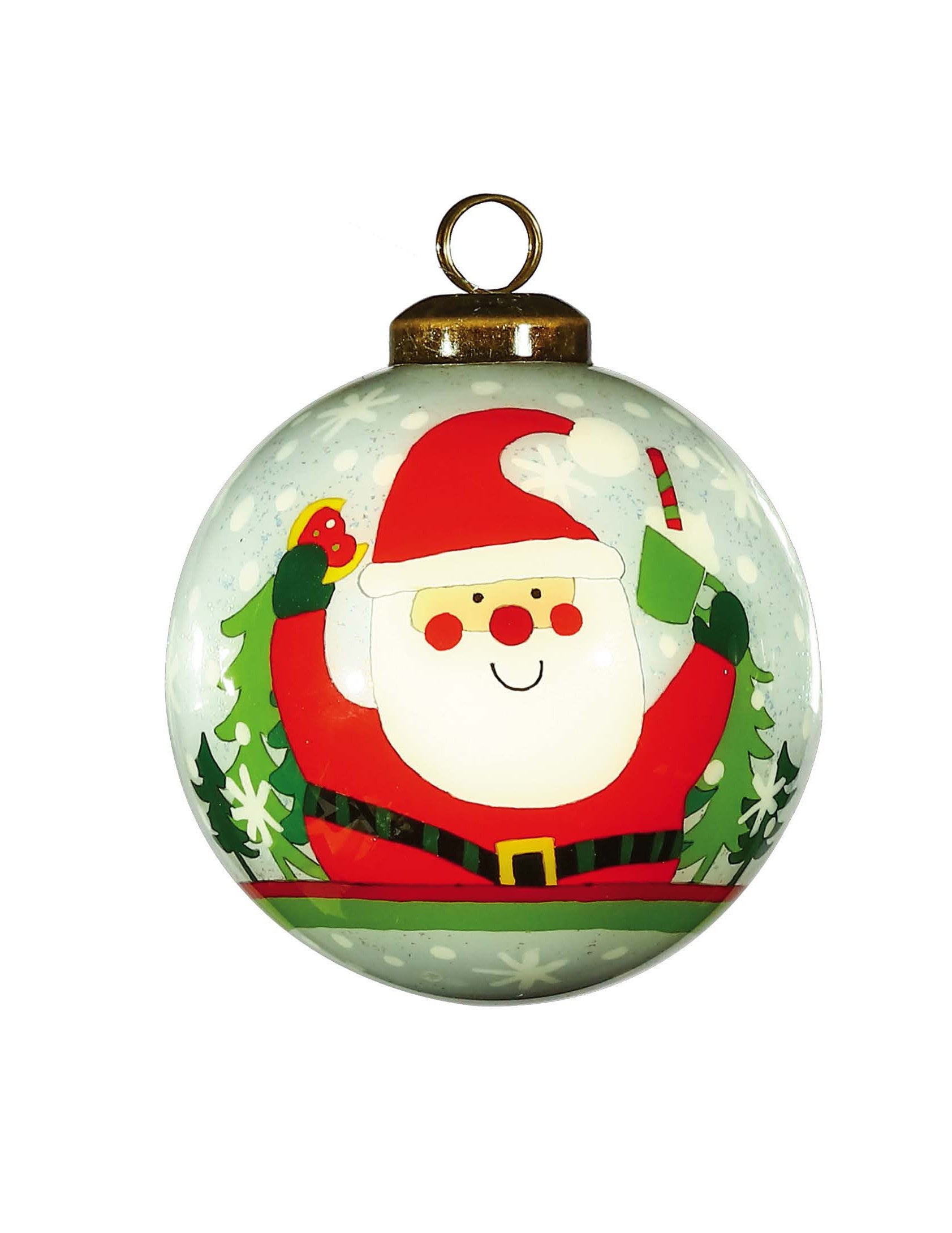 Festive Glitter Santa Hand Painted Mouth Blown Glass Ornament