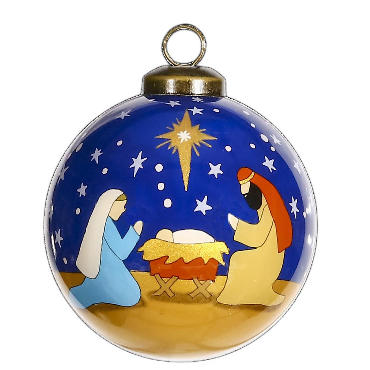 Silent Night Hand Painted Mouth Blown Glass Ornament