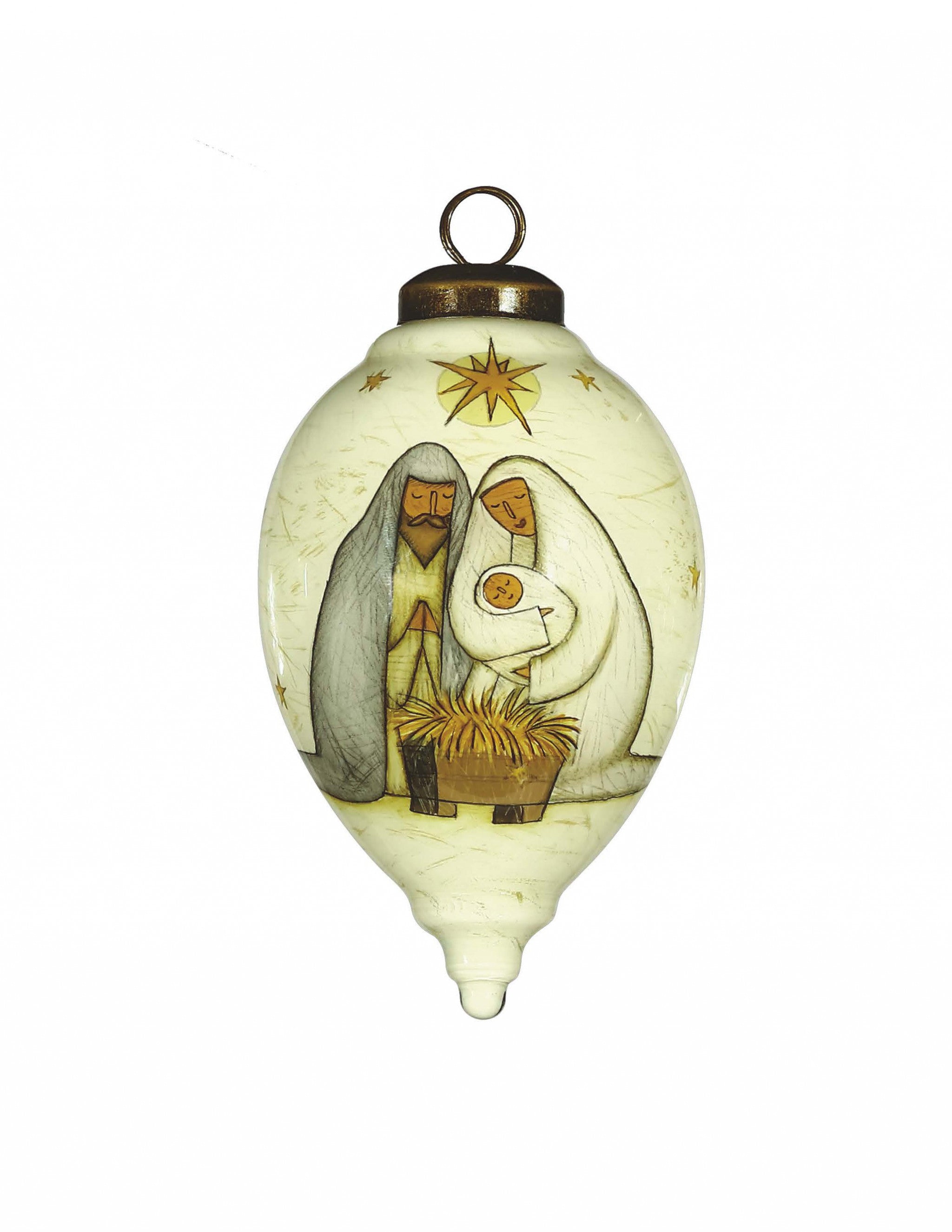 Nativity Holy Family Hand Painted Mouth Blown Glass Ornament