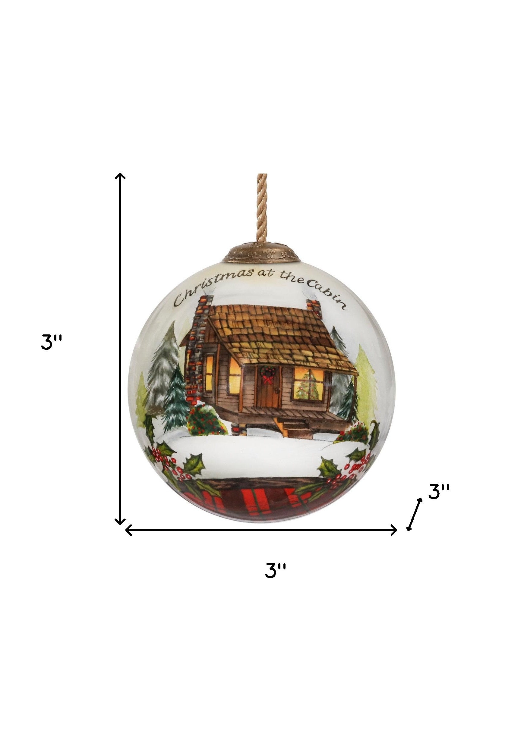 Vintage Christmas at the Cabin Hand Painted Mouth Blown Glass Ornament