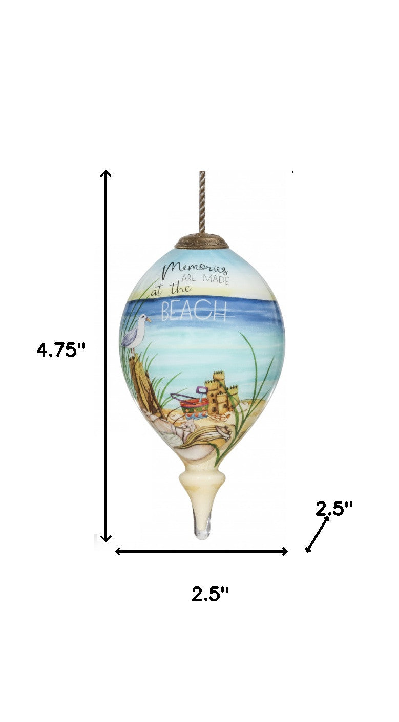 Beach Memories Hand Painted Mouth Blown Glass Ornament