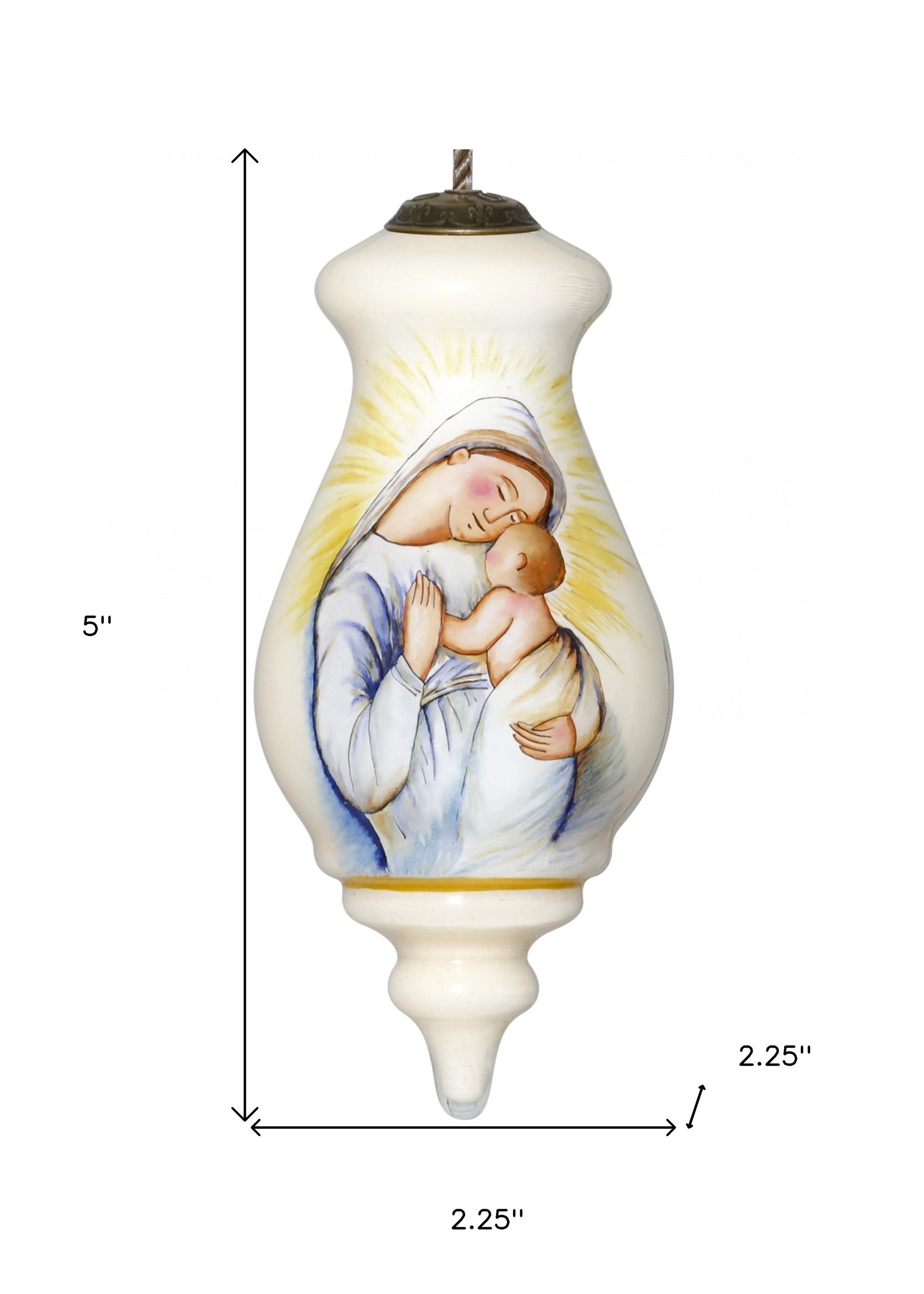 Mother Mary with Baby Hand Painted Mouth Blown Glass Ornament