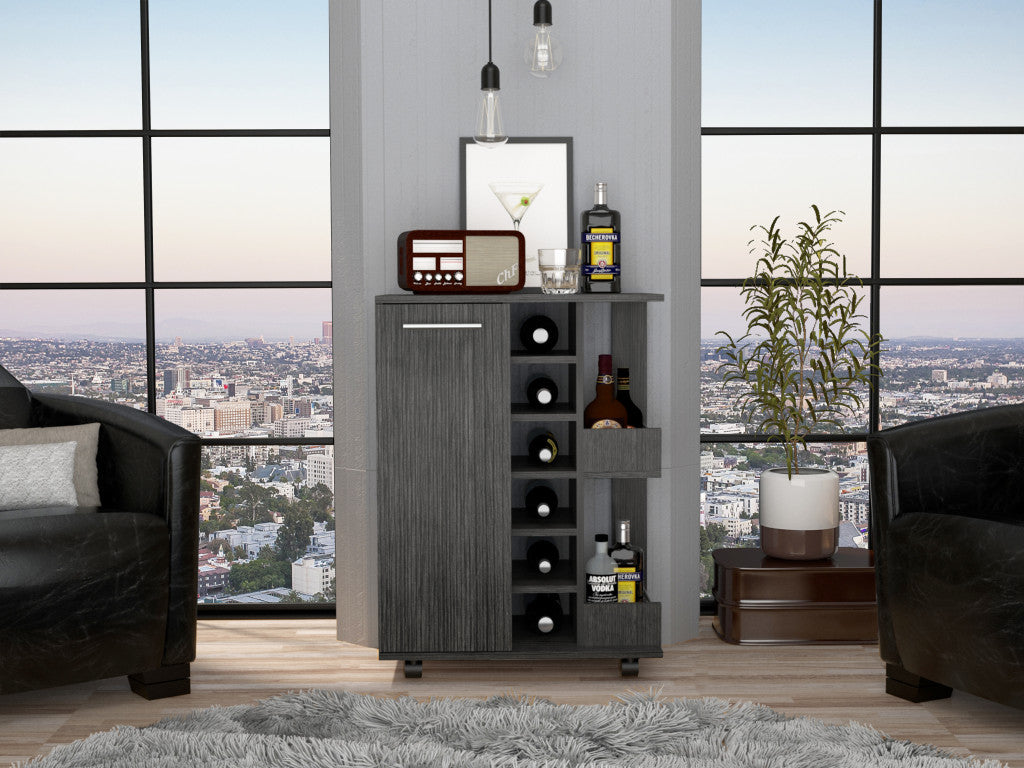 Gray Rolling Bar Cart With Wine Storage