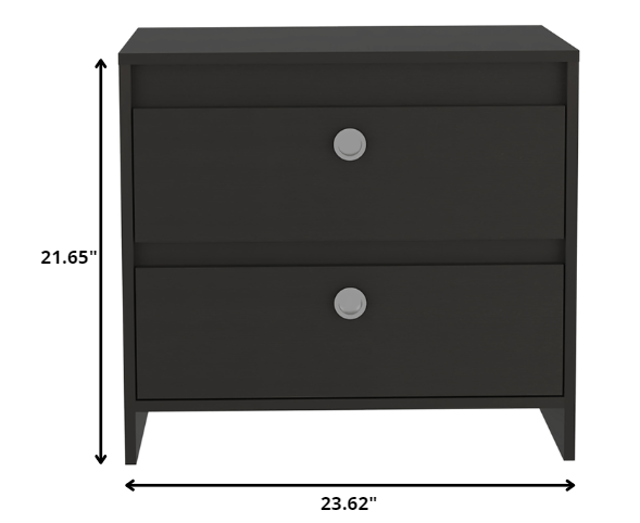 Modern and Minimalist Black Two Drawer Nightstand