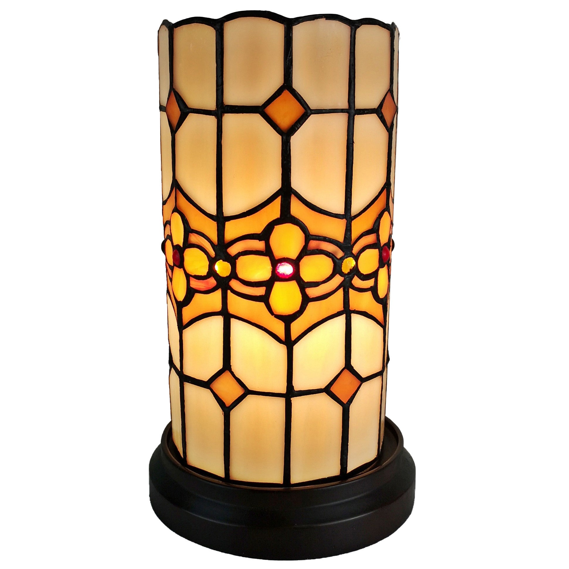 11" Brown and Beige Mosaic Tile Stained Glass Accent Lamp