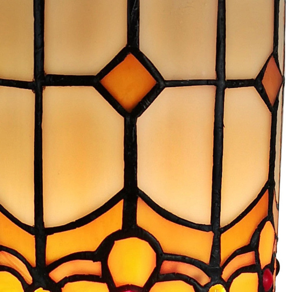 11" Brown and Beige Mosaic Tile Stained Glass Accent Lamp