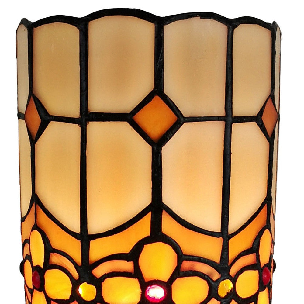 11" Brown and Beige Mosaic Tile Stained Glass Accent Lamp