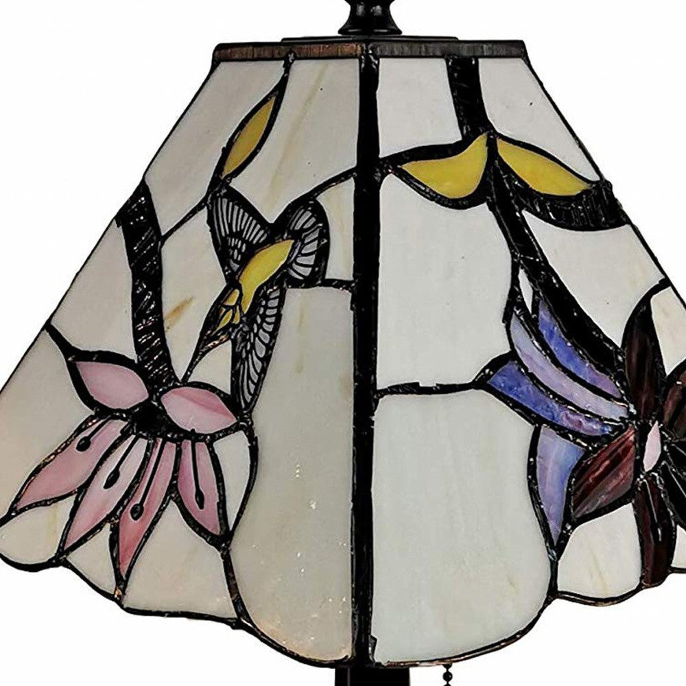 15" Dark Brown Candlestick Table Lamp With Ivory and Red Birds Novelty Shade