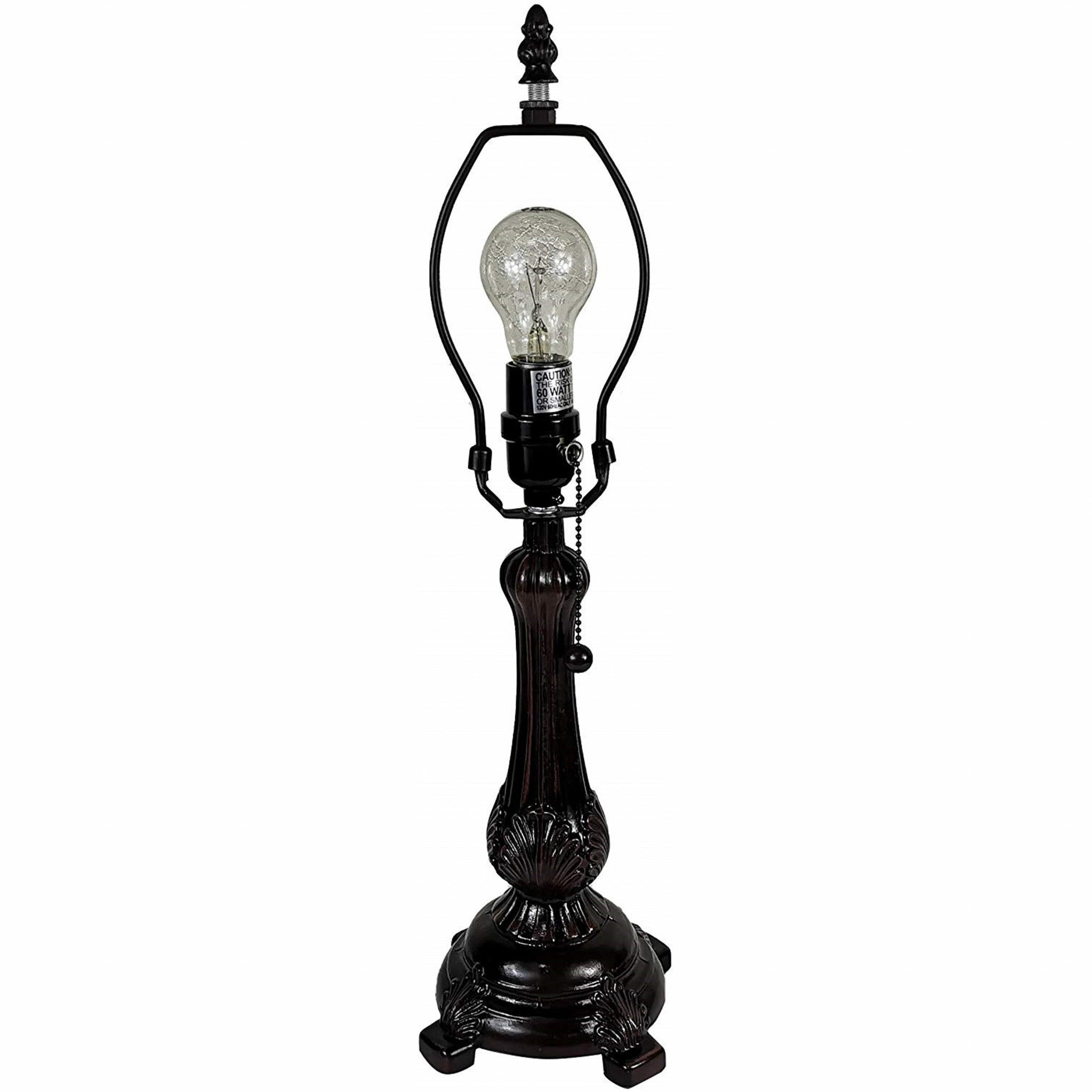 19" Dark Brown Metal Candlestick Table Lamp With White Dome Shade