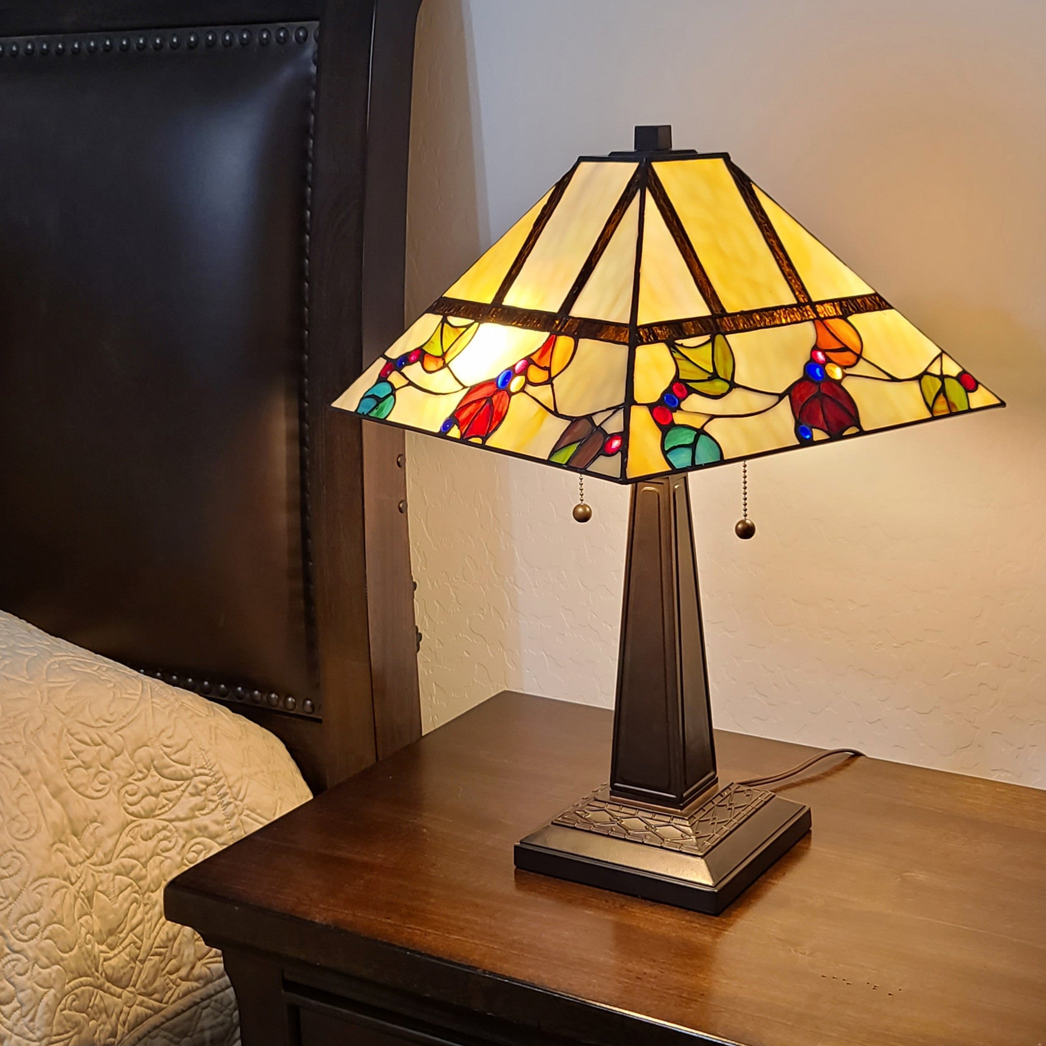 22" Dark Brown Metal Two Light Candlestick Table Lamp With White Shade