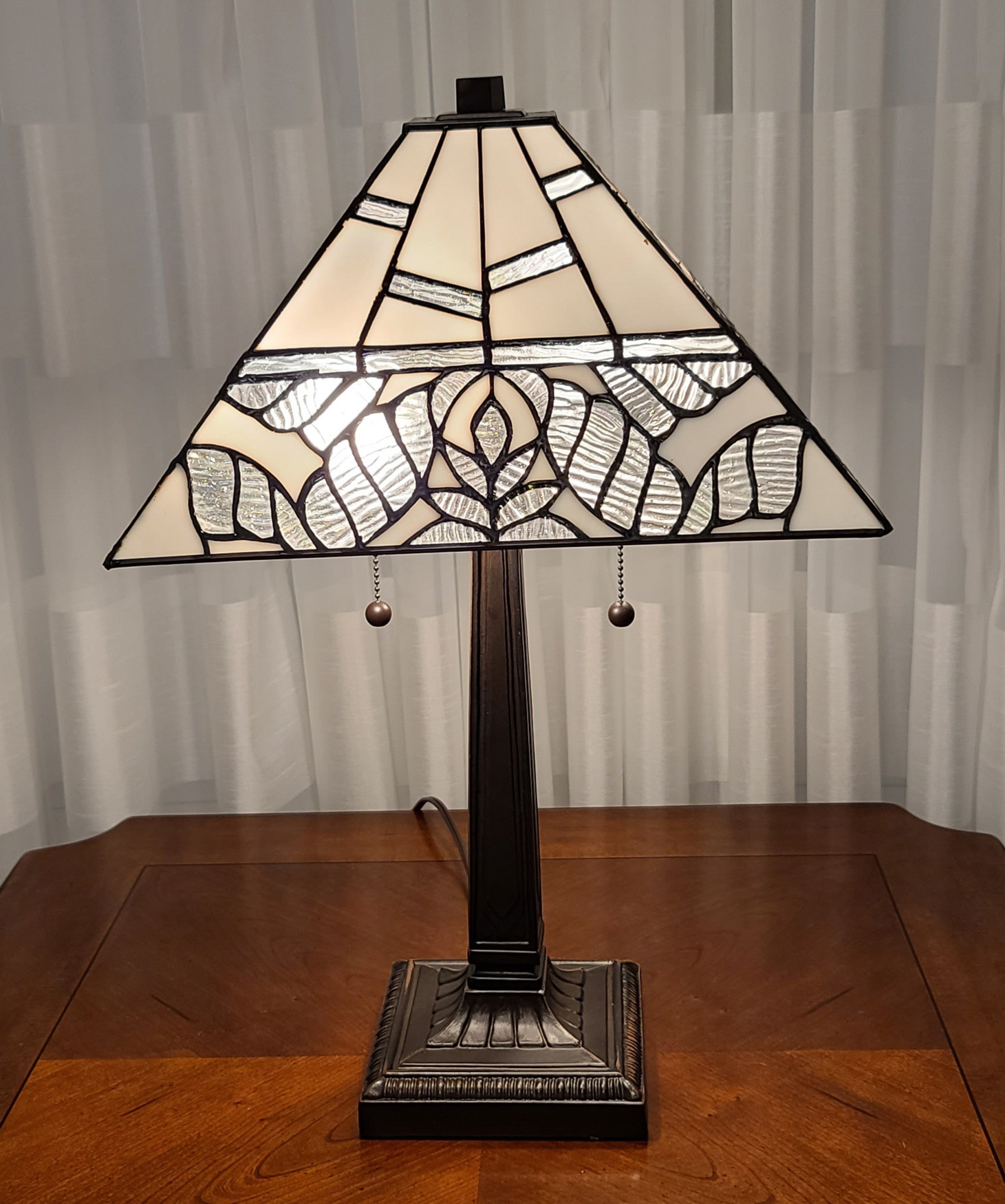 22" Dark Brown Metal Two Light Candlestick Table Lamp With White Shade