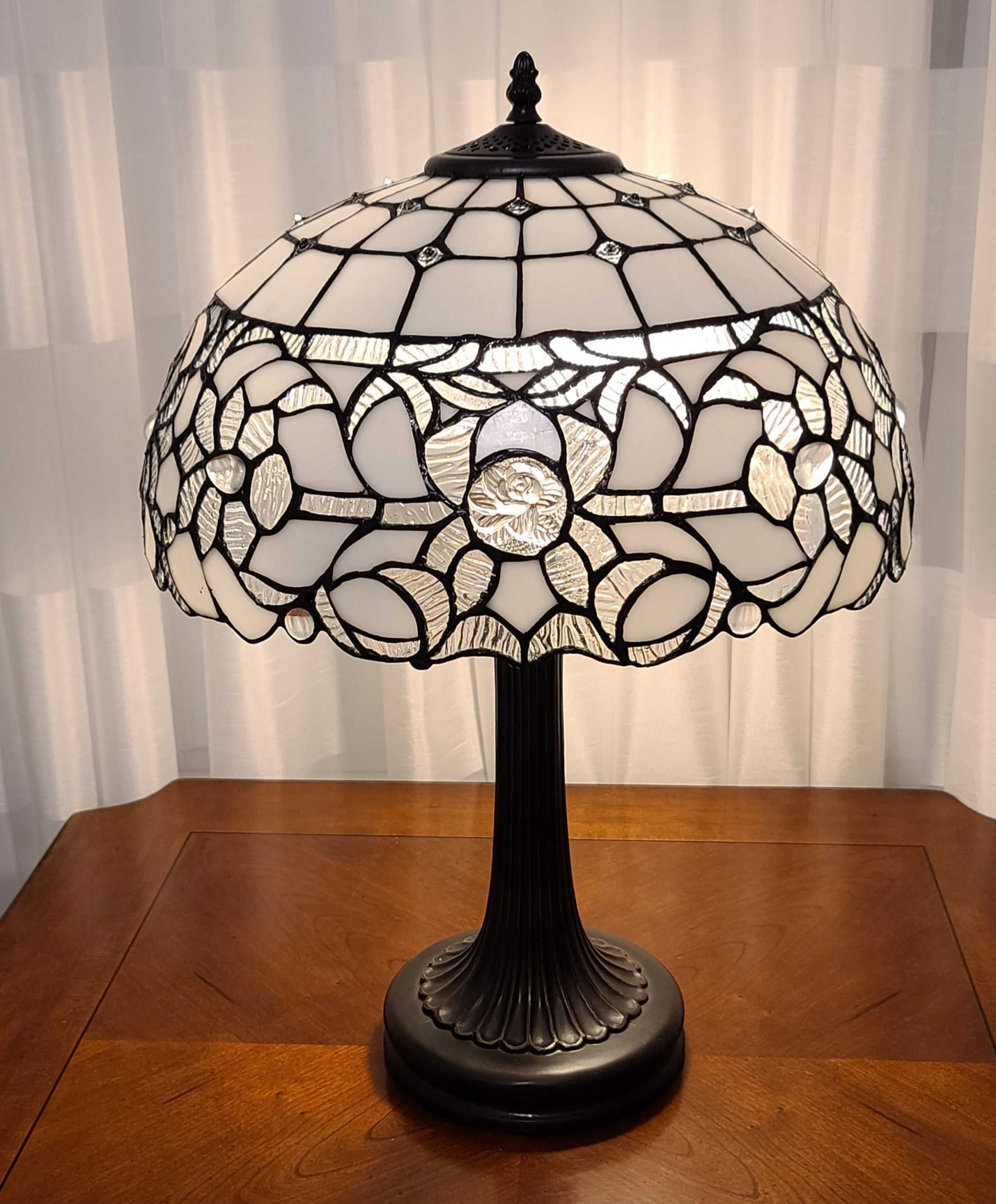 23" Dark Brown Metal Two Light Candlestick Table Lamp With White Shade