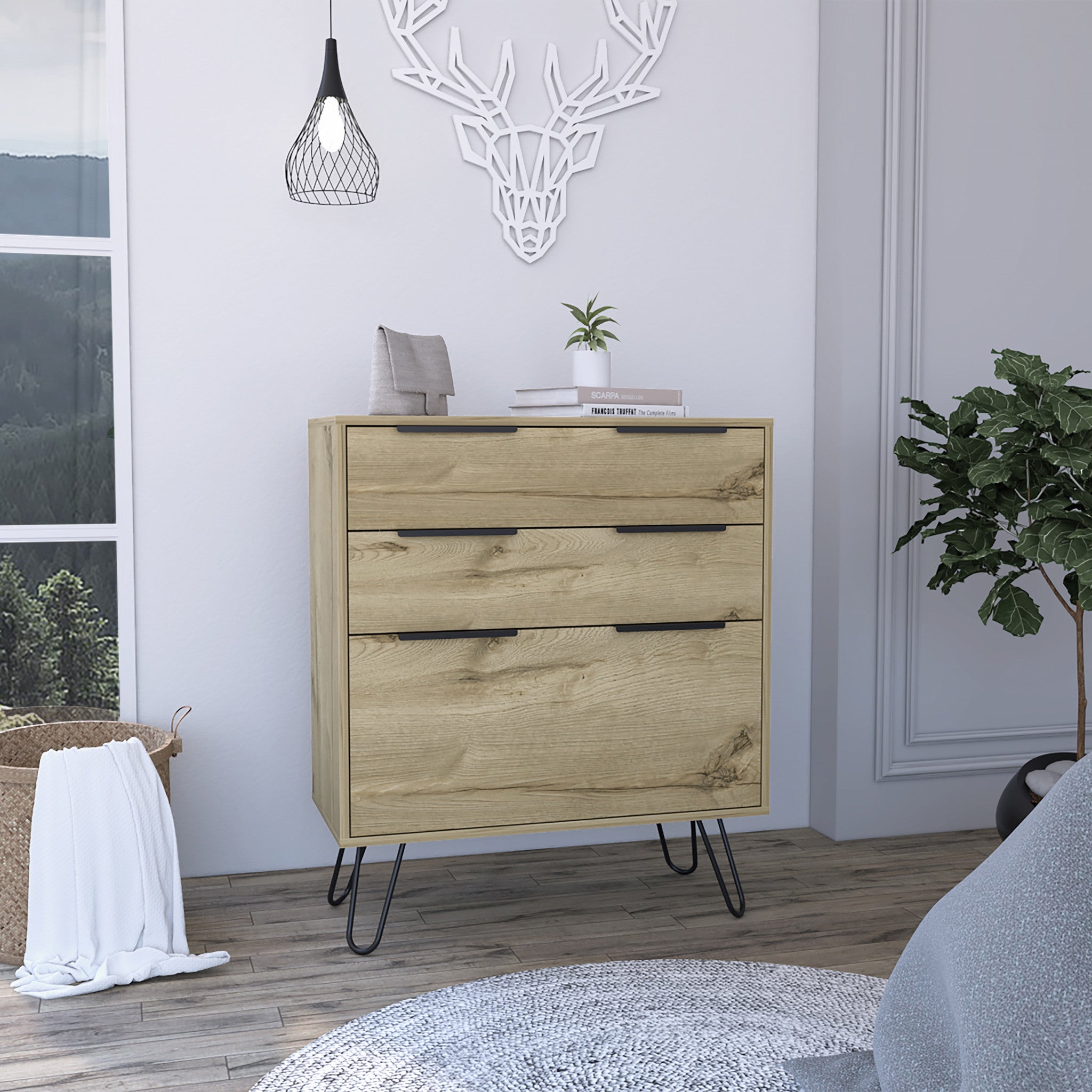 30" Brown and Black Three Drawer Dresser