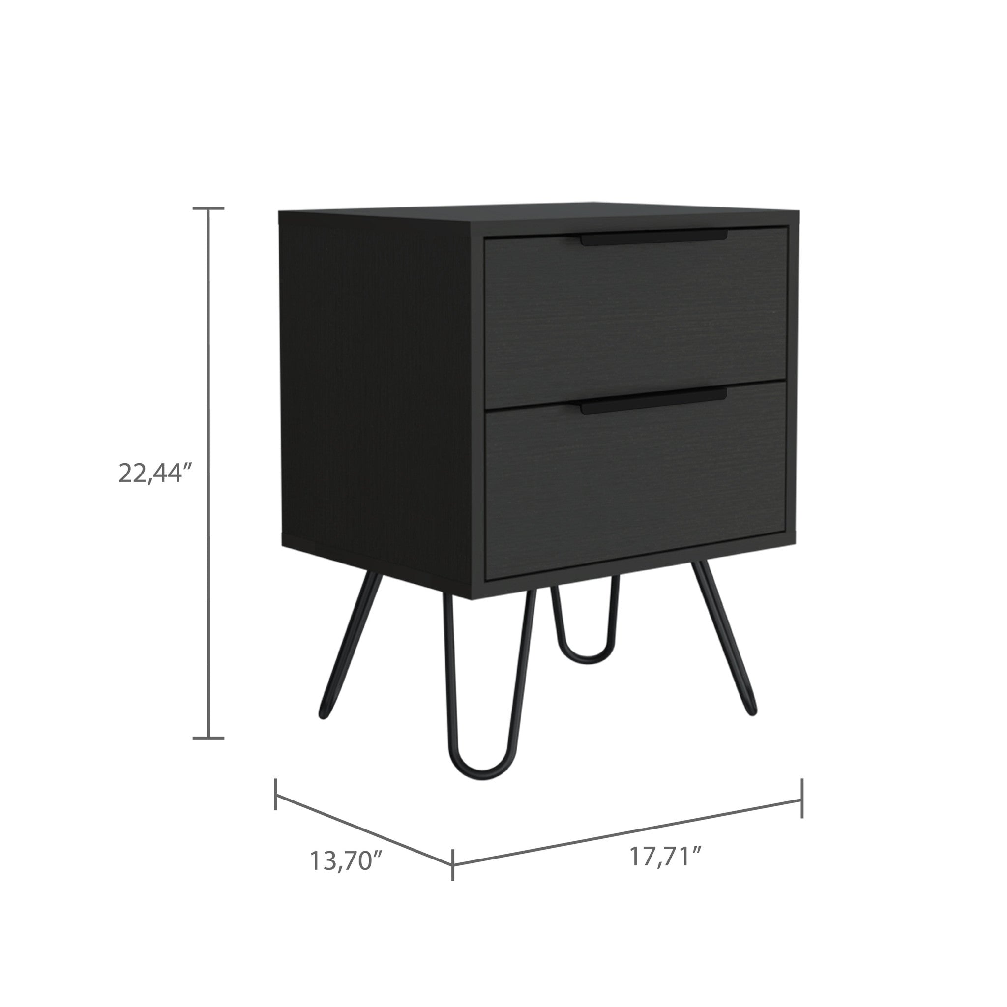 22" Black Two Drawer Faux Wood Nightstand