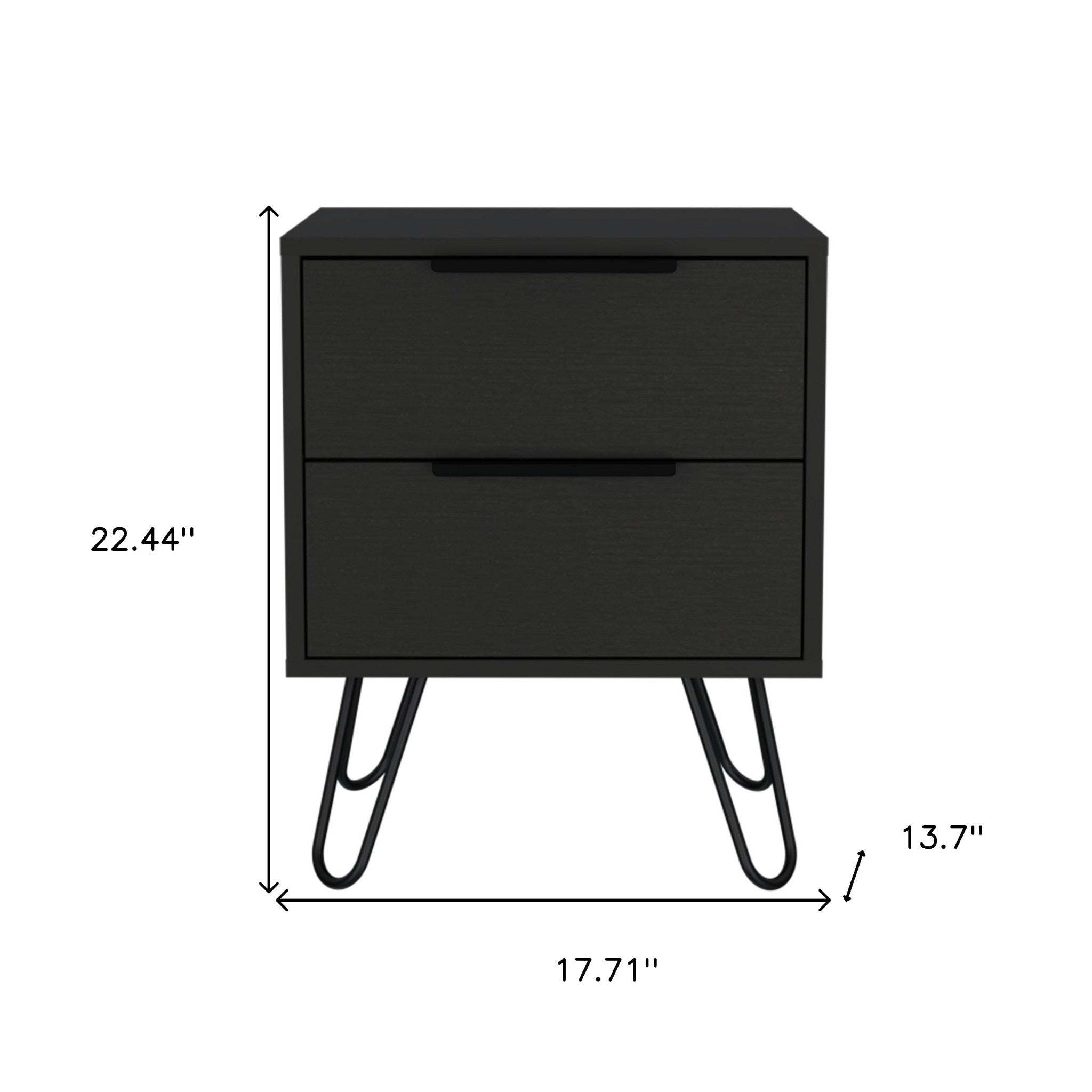 22" Black Two Drawer Faux Wood Nightstand