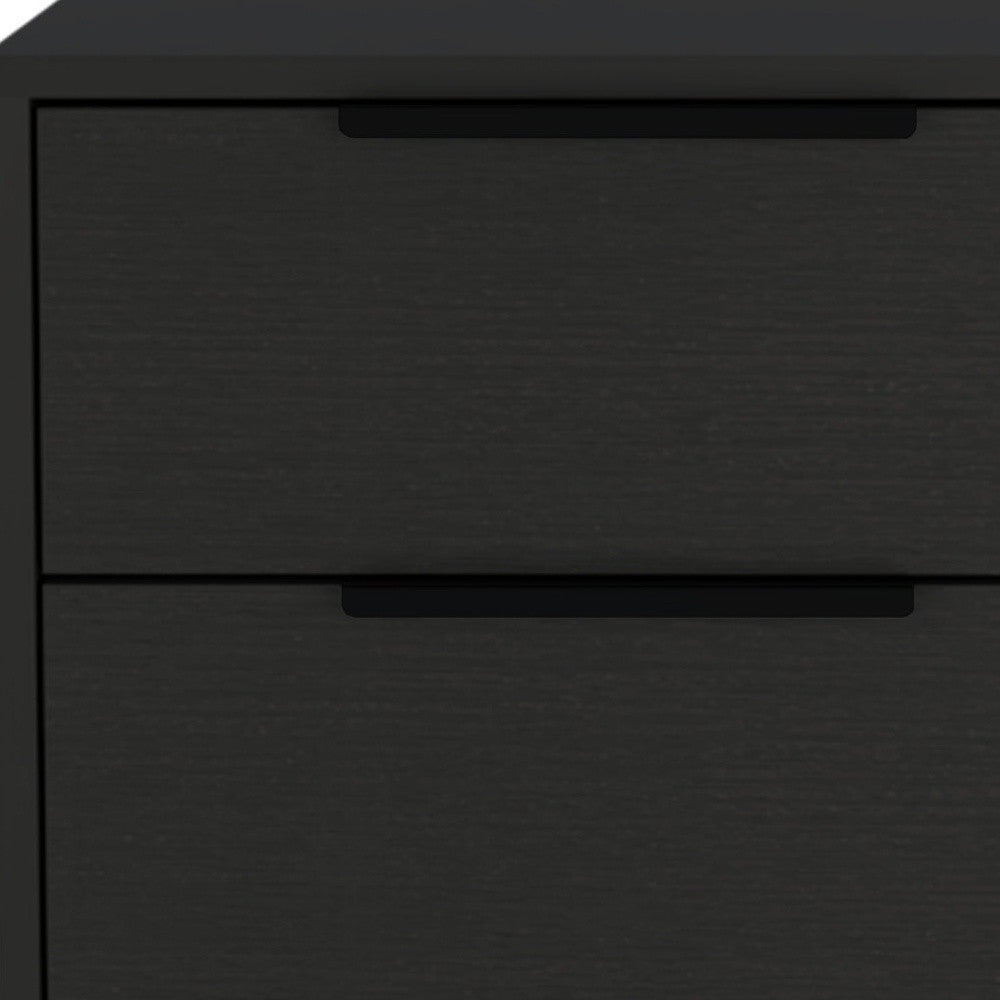 22" Black Two Drawer Faux Wood Nightstand