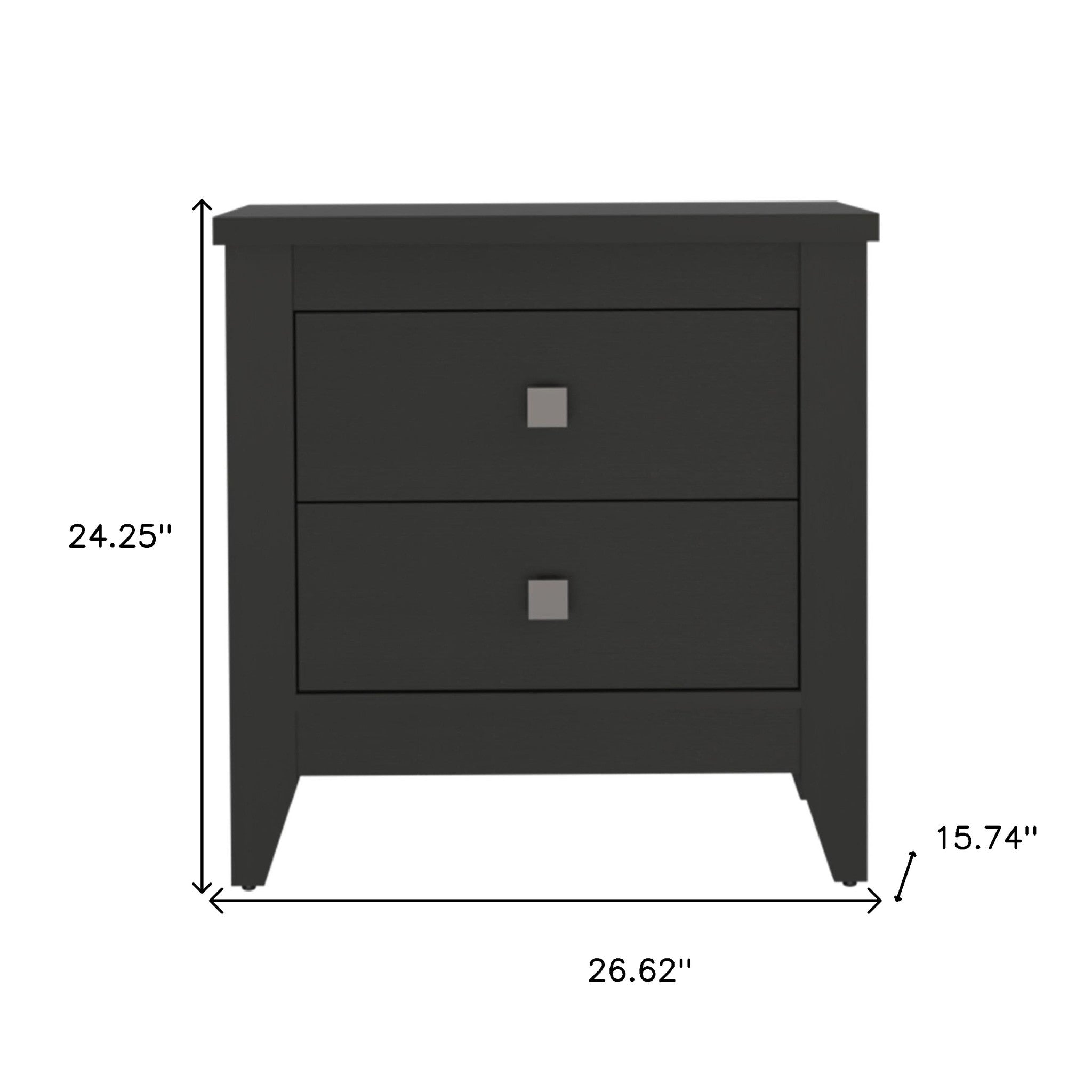 24" Black Two Drawer Faux Wood Nightstand