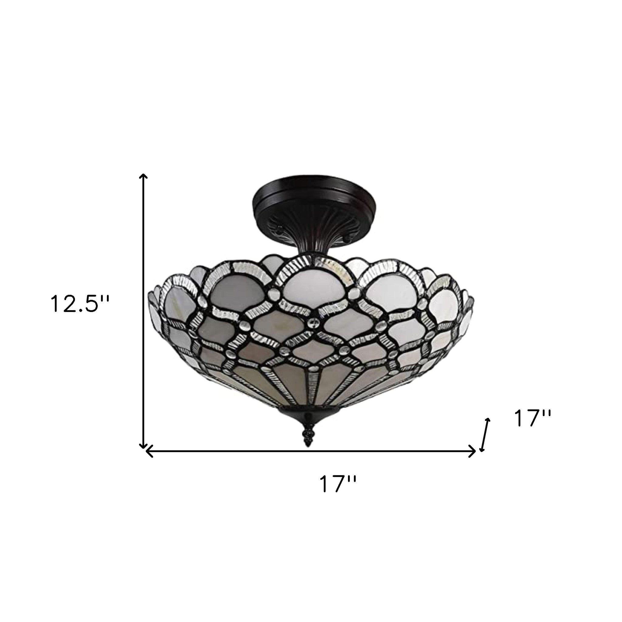 Black and Gray Two Light Tiffany Style Semi Flush Dimmable Ceiling LIght