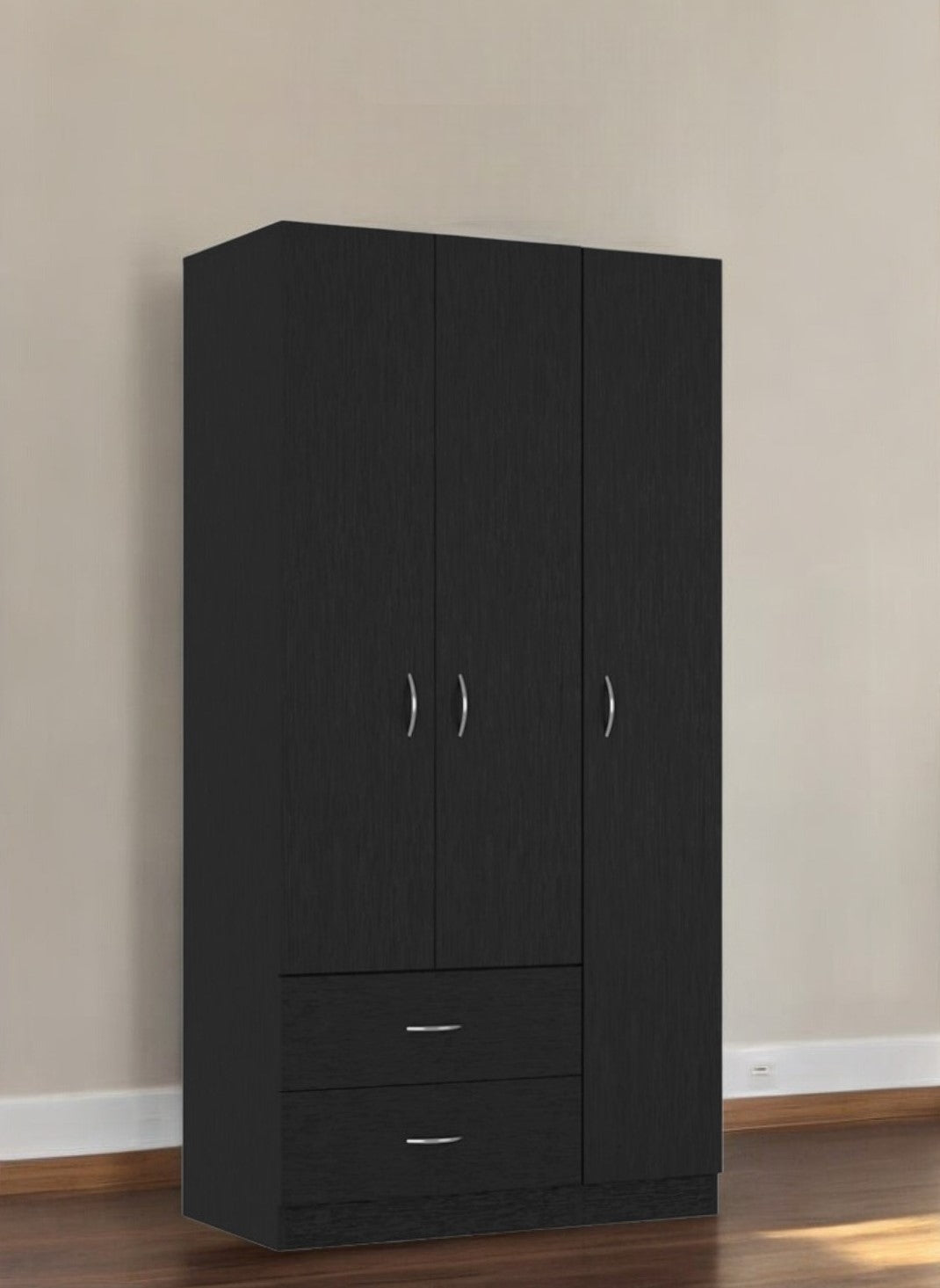 71" Black Manufactured Wood Two Drawer Combo Dresser