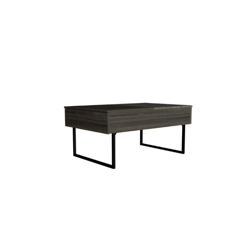 39" Espresso And Black Metal Lift Top Coffee Table With Drawer