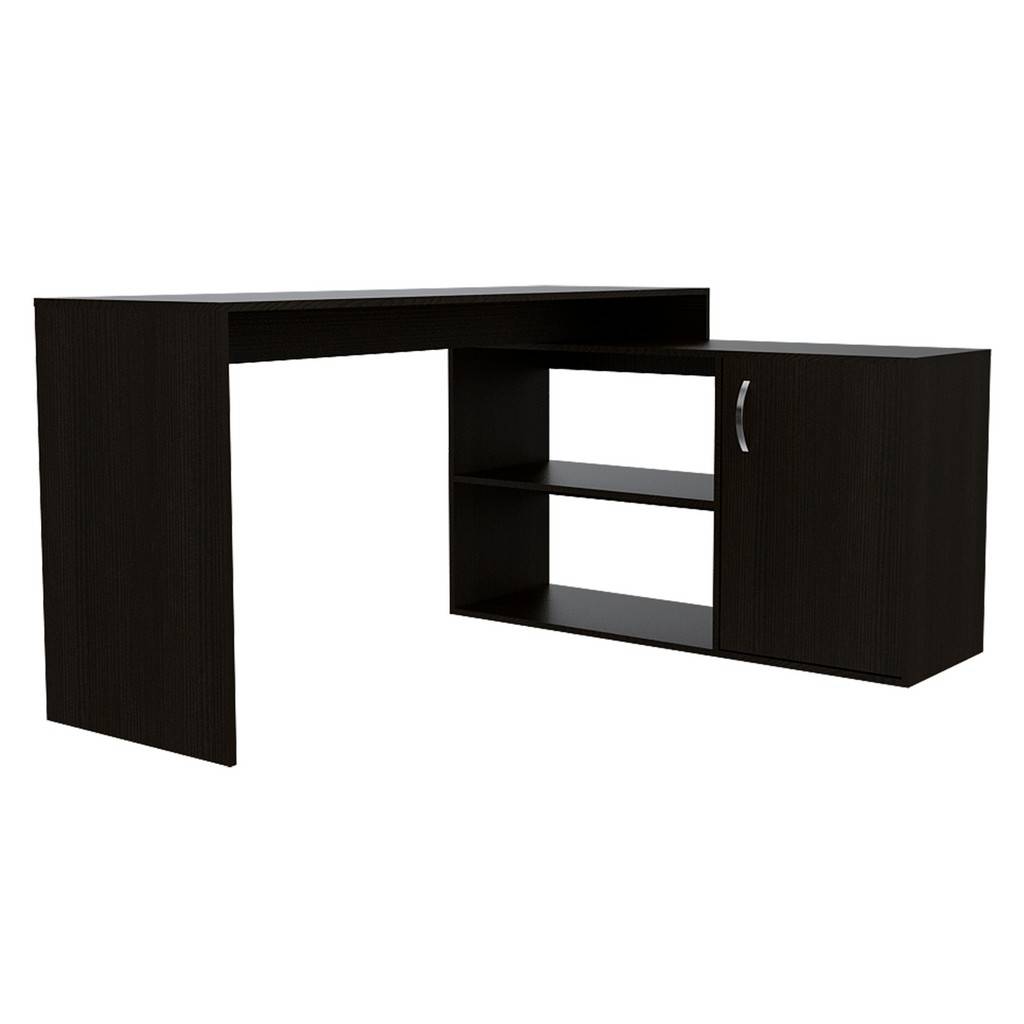 Sleek Black Wengue L Shape Office Desk