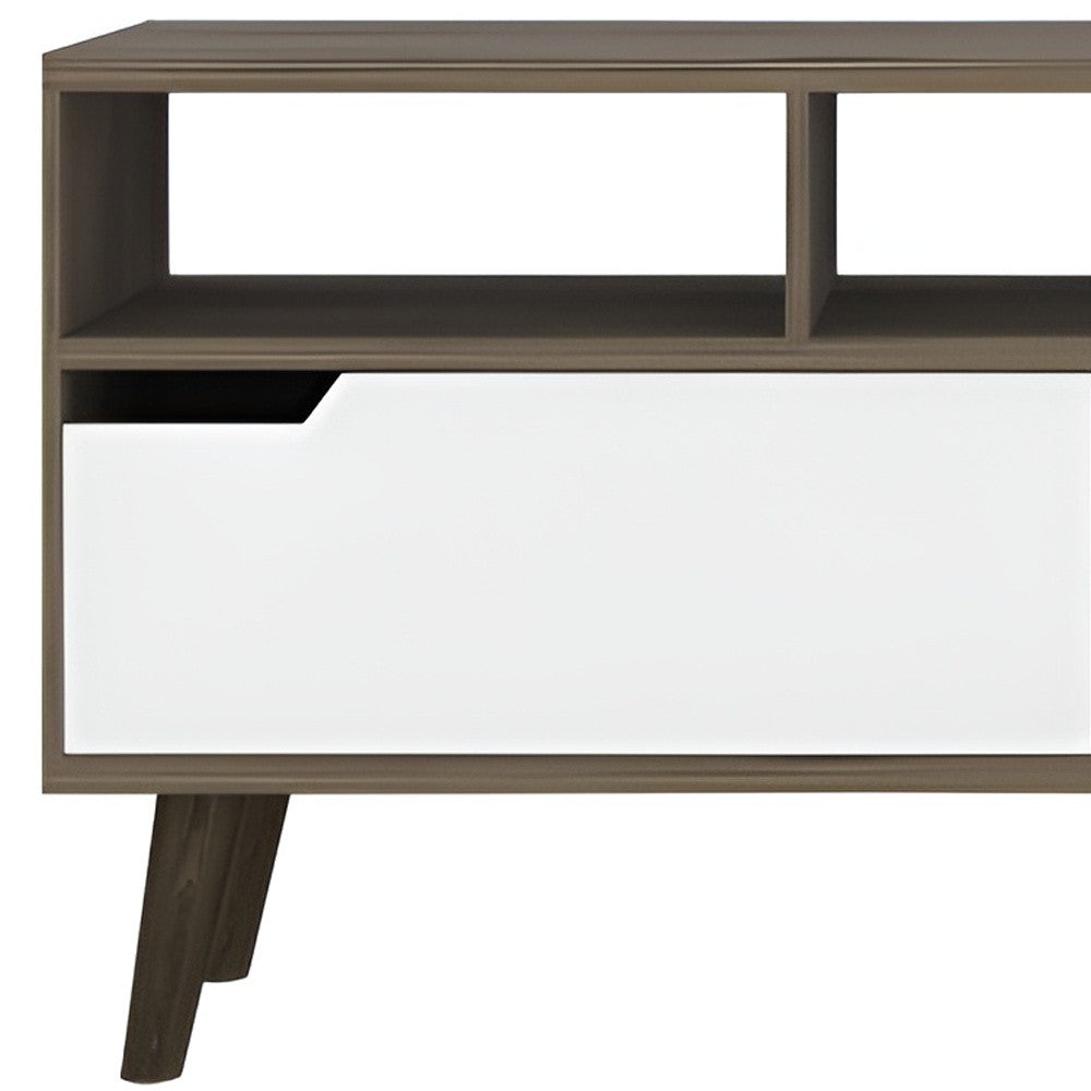 54" Brown And White Particle Board Open Shelving TV Stand