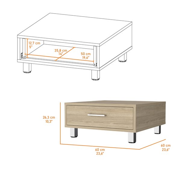 24" Beige And Light Gray Coffee Table With Drawer