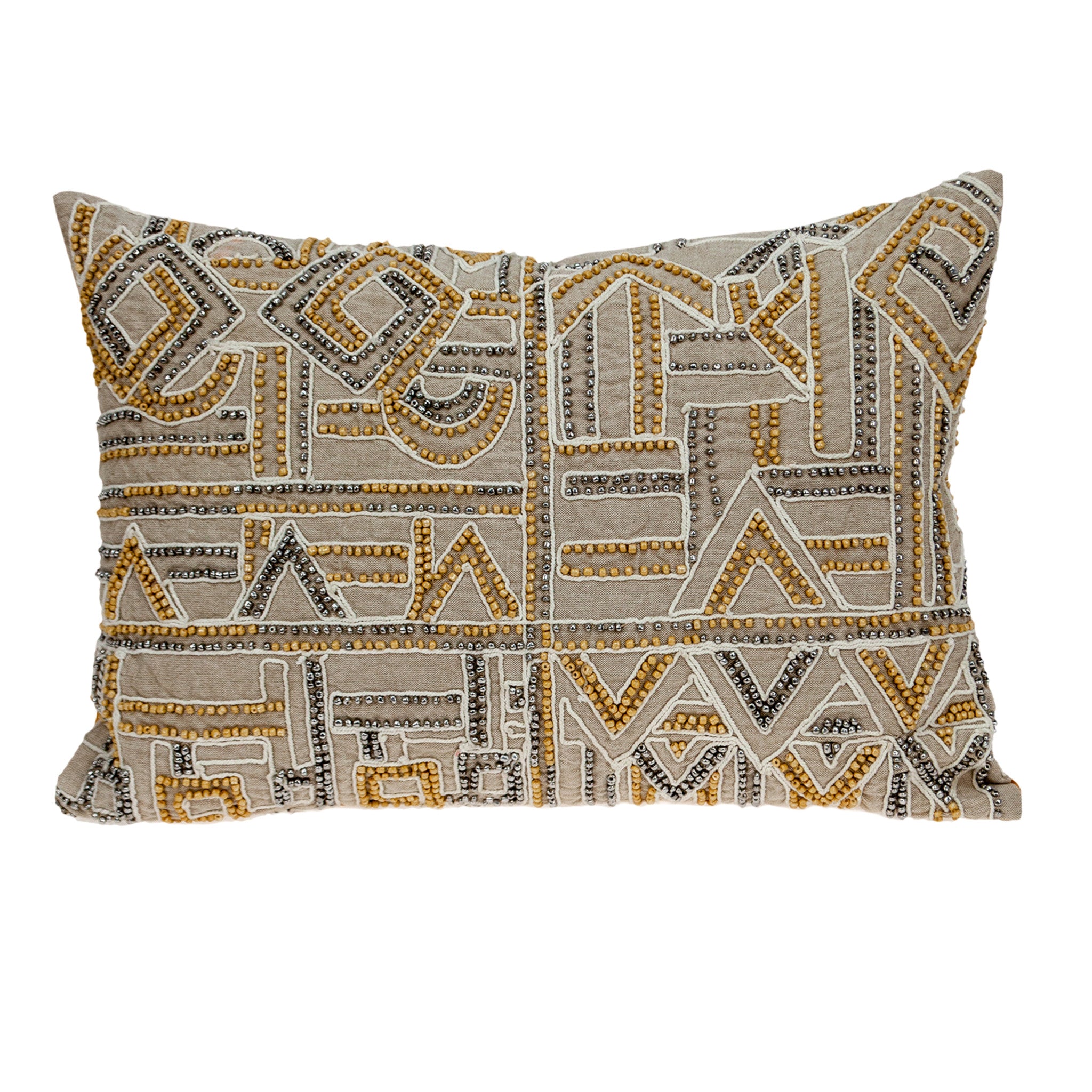 14" X 20" Beige Cotton Throw Pillow