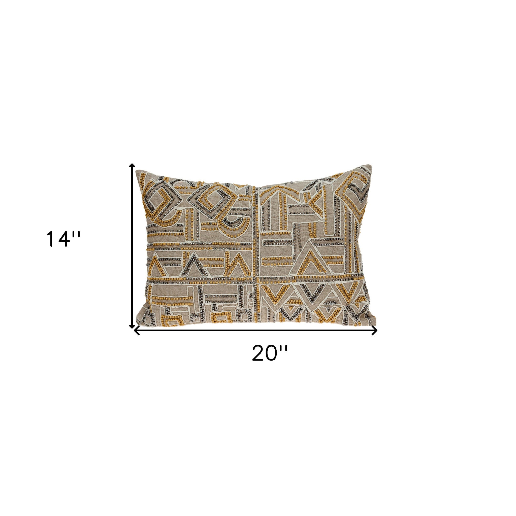 14" X 20" Beige Cotton Throw Pillow