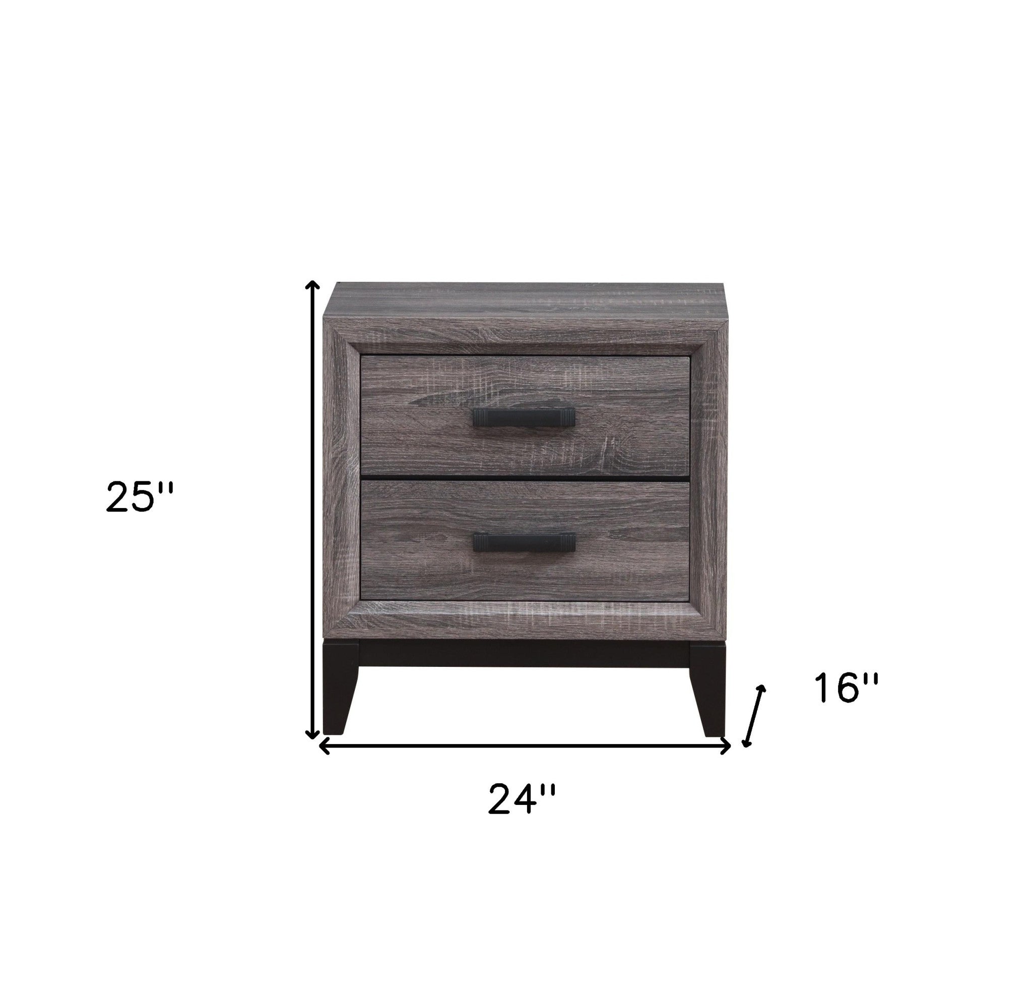 25" Gray Two Drawer Nightstand