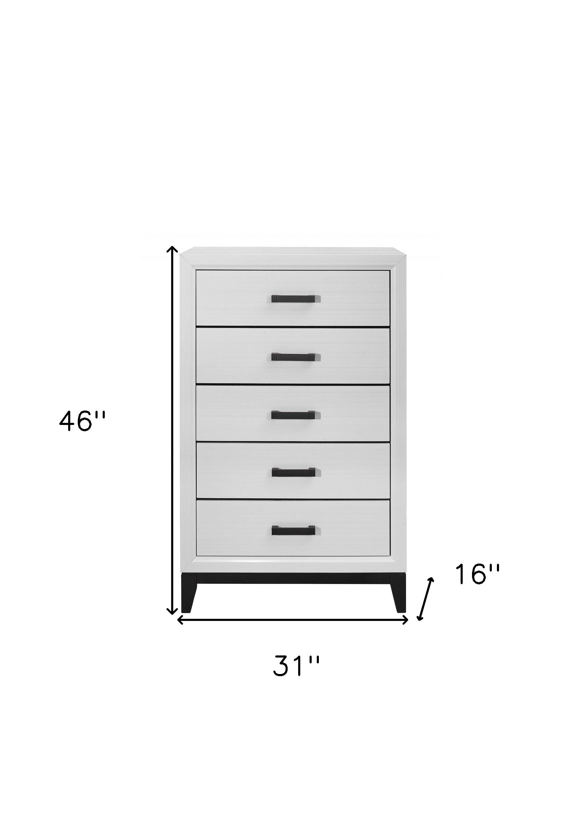 31" White Solid Wood Five Drawer Chest