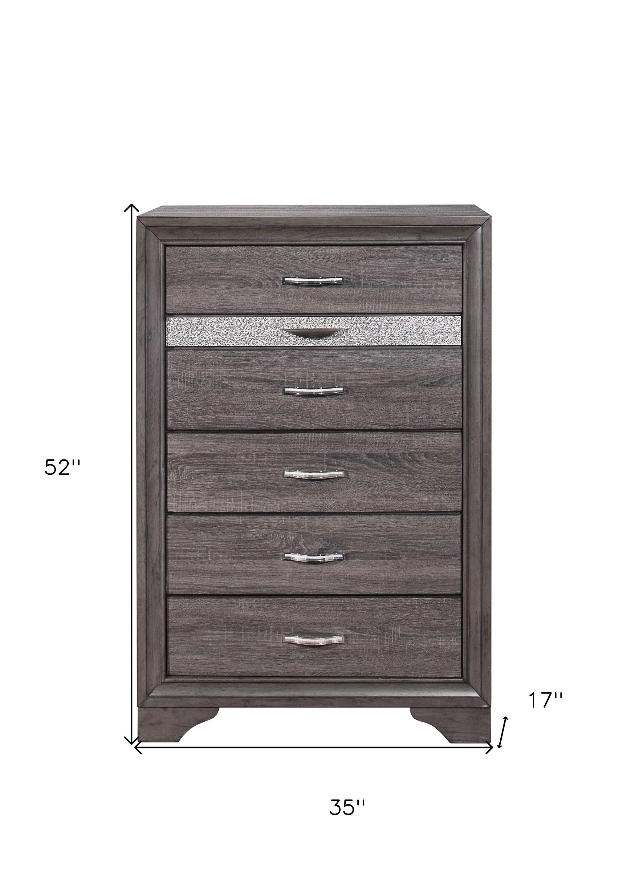 35" Grey Manufactured Wood Six Drawer Chest