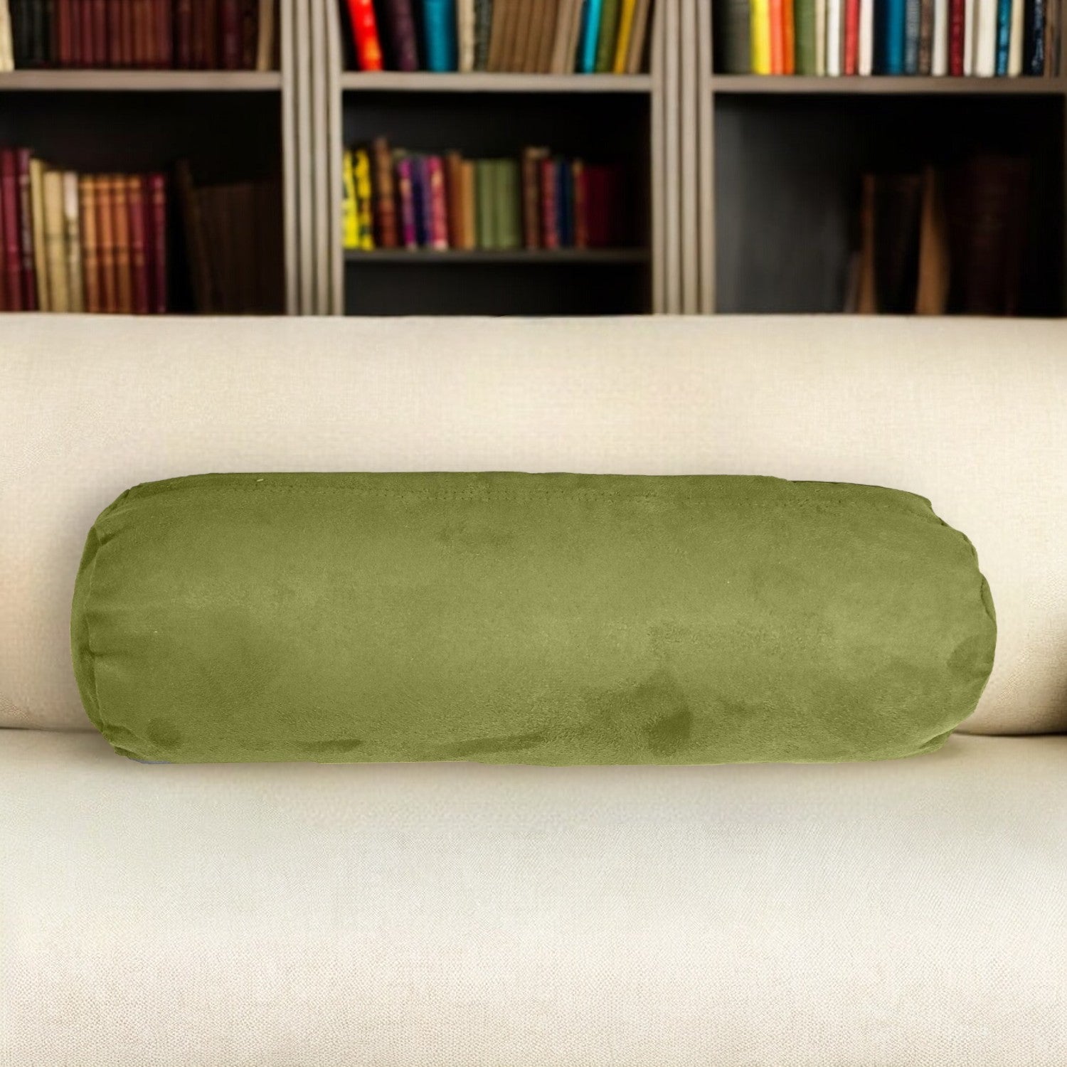 8" X 20" Moss Green Bolster Microsuede Throw Pillow