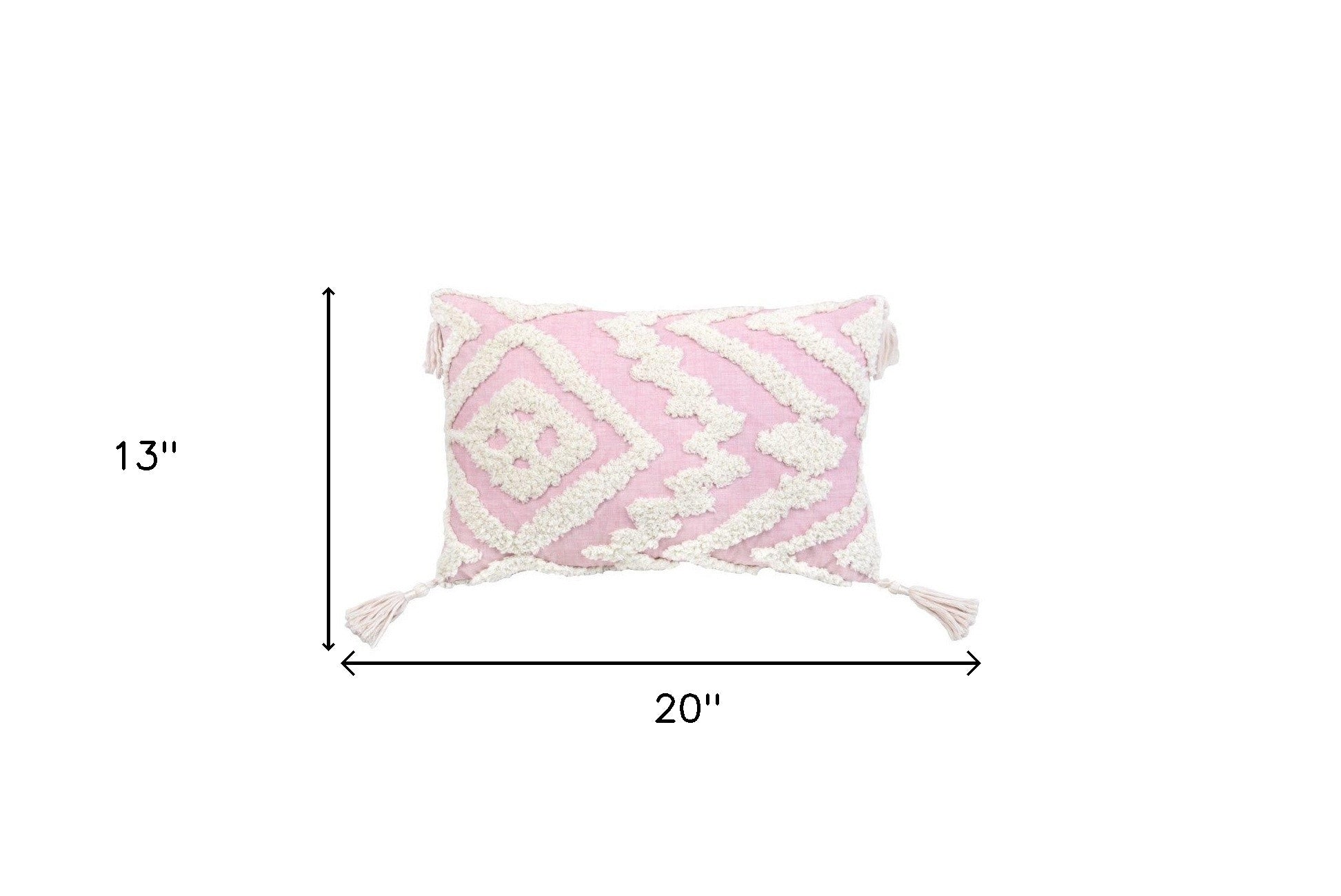 13" X 20" Pink and White Textural Abstract Throw Pillow with Tassels