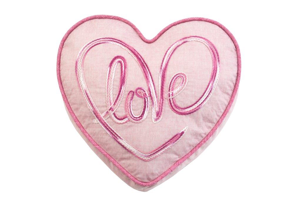 15" X 16" Pink And Rose Heart Love Throw Pillow with Embroidery