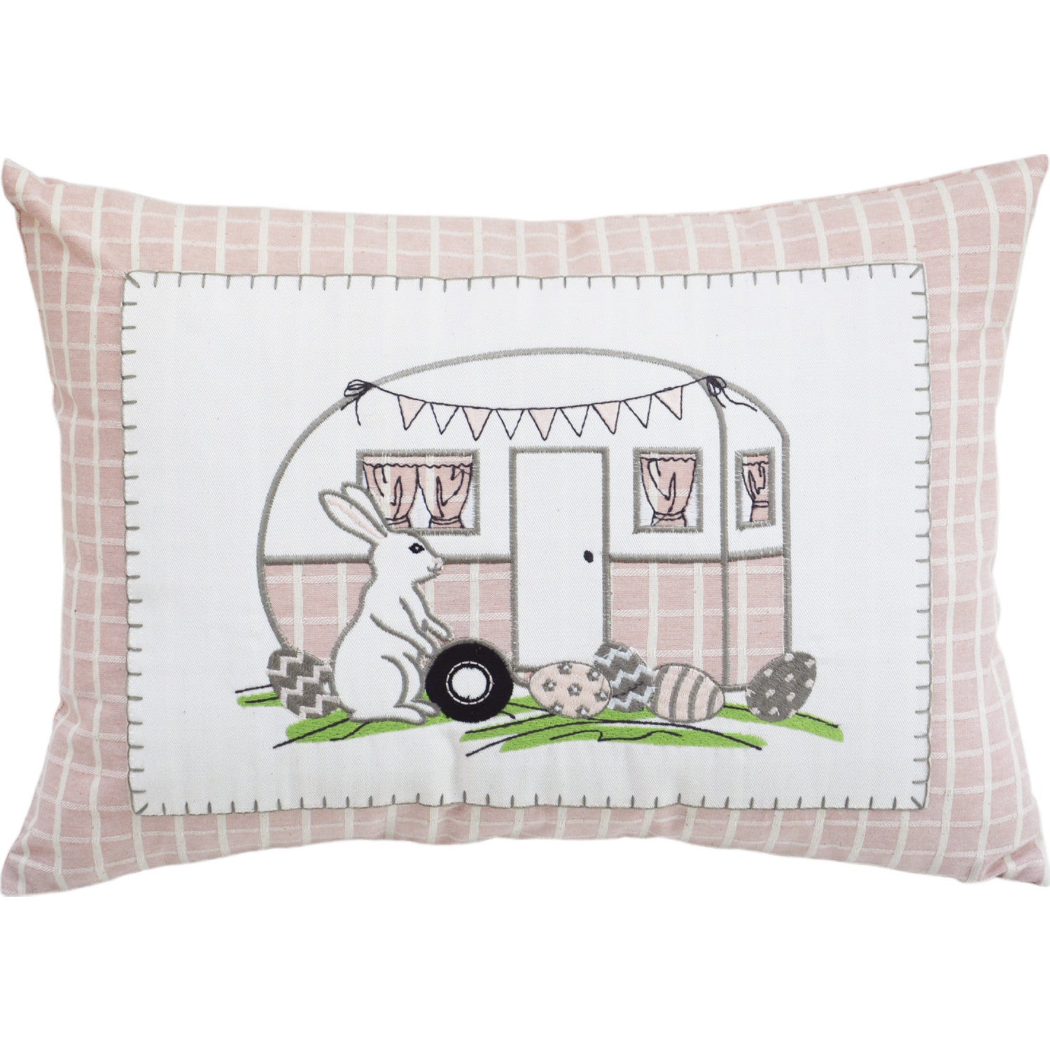 13" X 18" Light Pink Checkered Easter Eggs Bunny Camper Throw Pillow