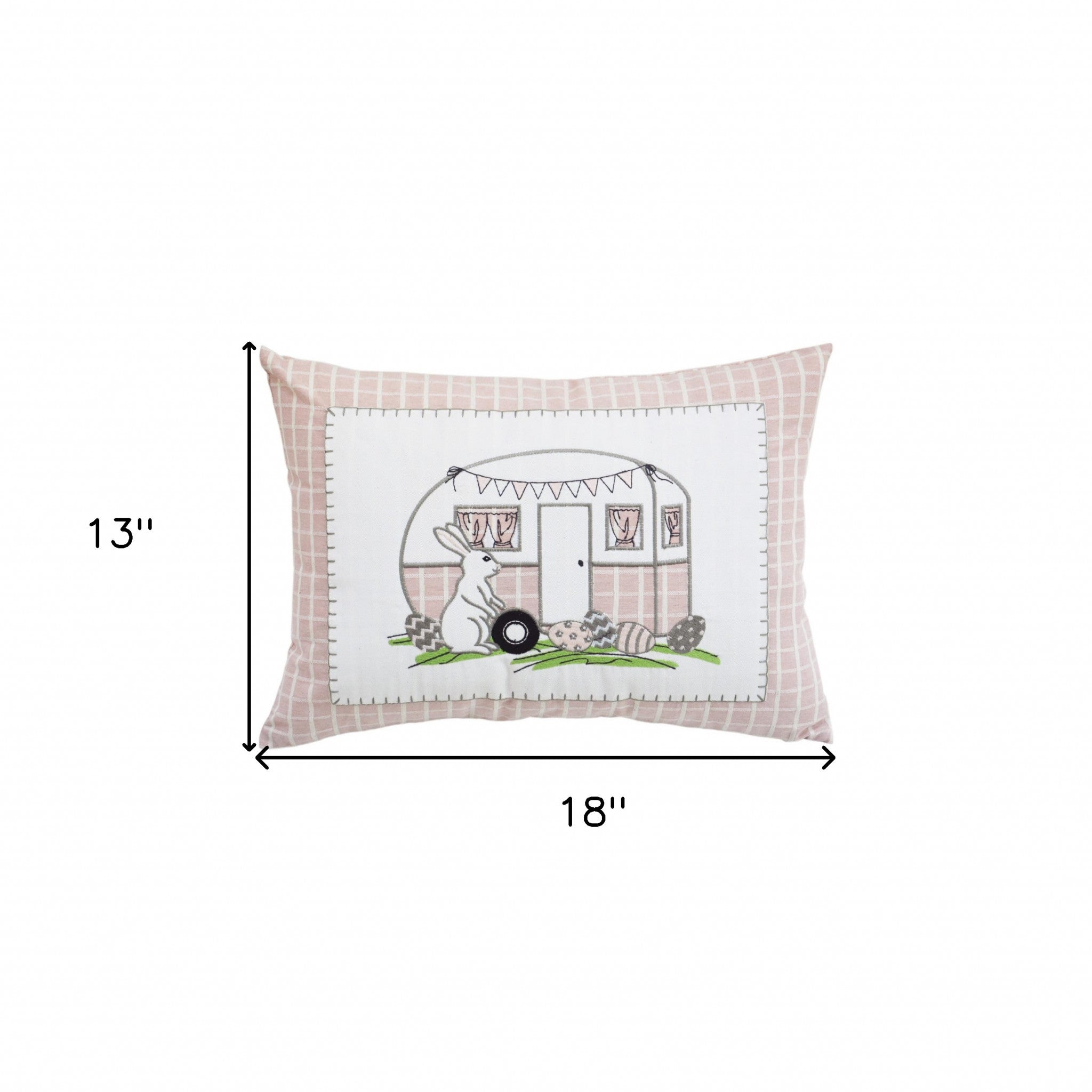 13" X 18" Light Pink Checkered Easter Eggs Bunny Camper Throw Pillow