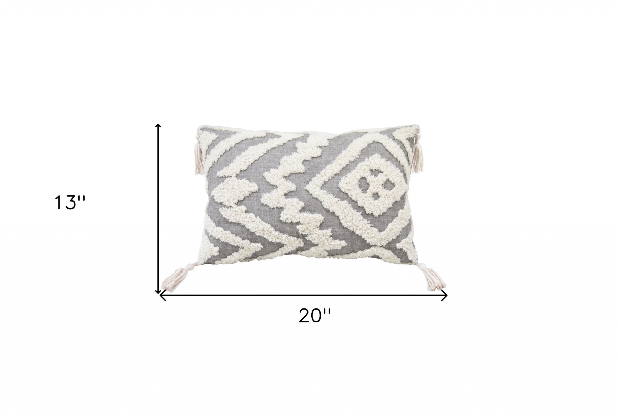 13" X 20" Grey And White Abstract Zippered Polyester Throw Pillow With Tassels