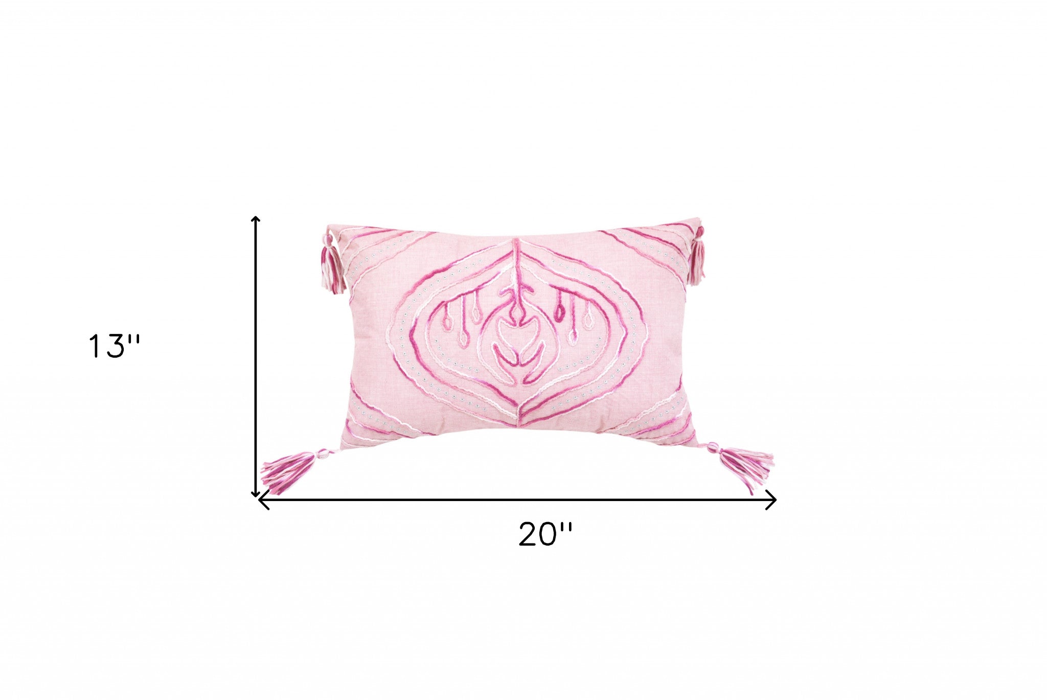 13" X 20" Pink White And Silver Abstract Zippered Polyester Throw Pillow With Tassels