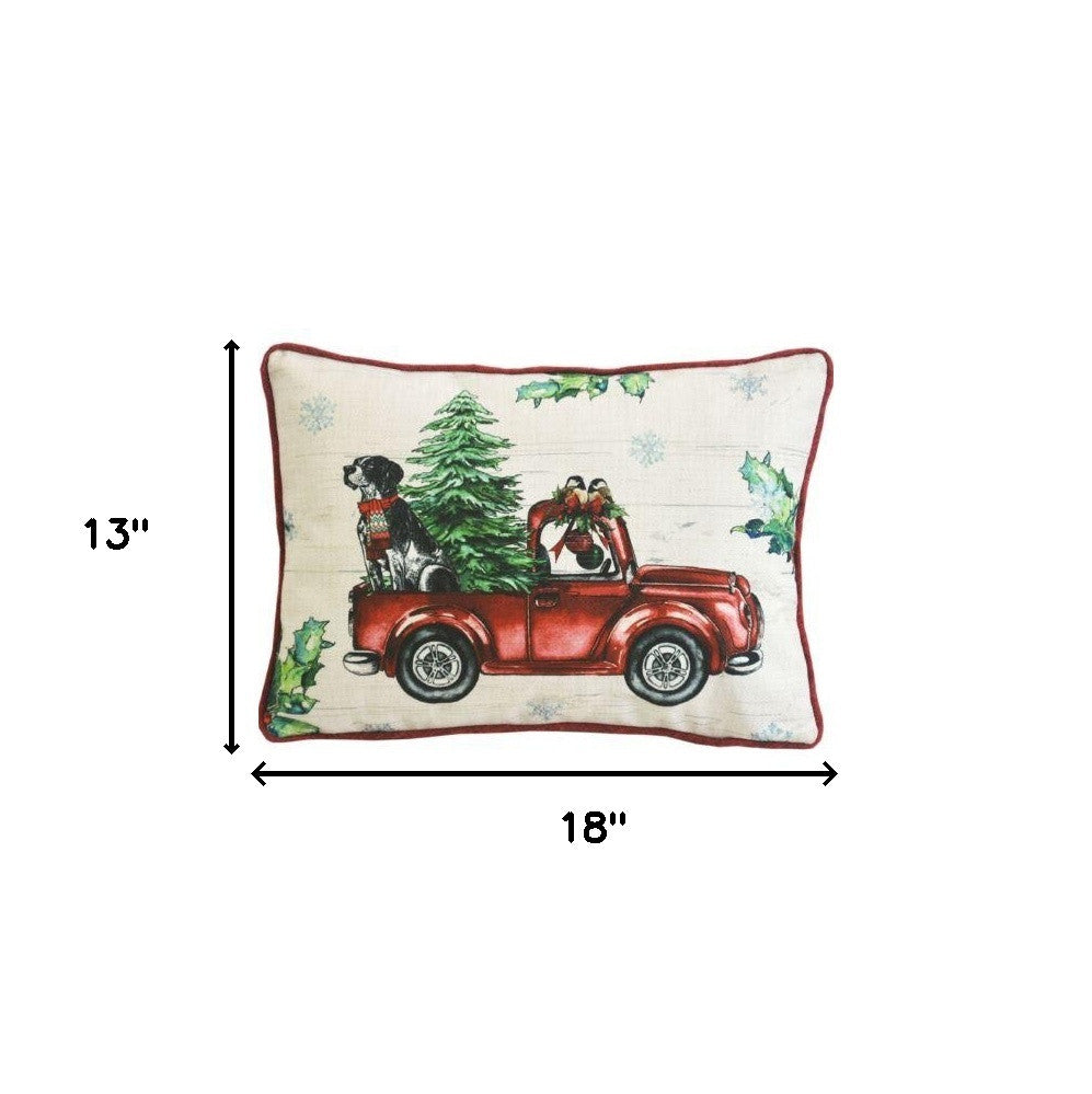 13" X 18" Dog Red Truck and Christmas Tree Throw Pillow