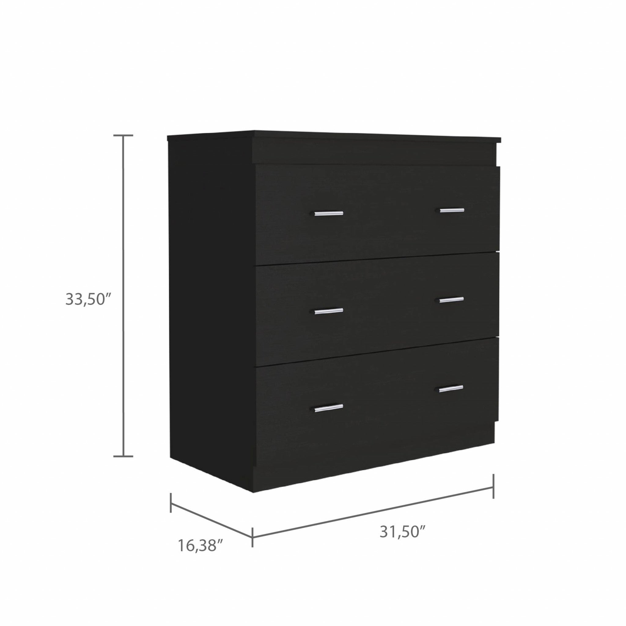 32" Black Wengue Manufactured Wood Three Drawer Dresser
