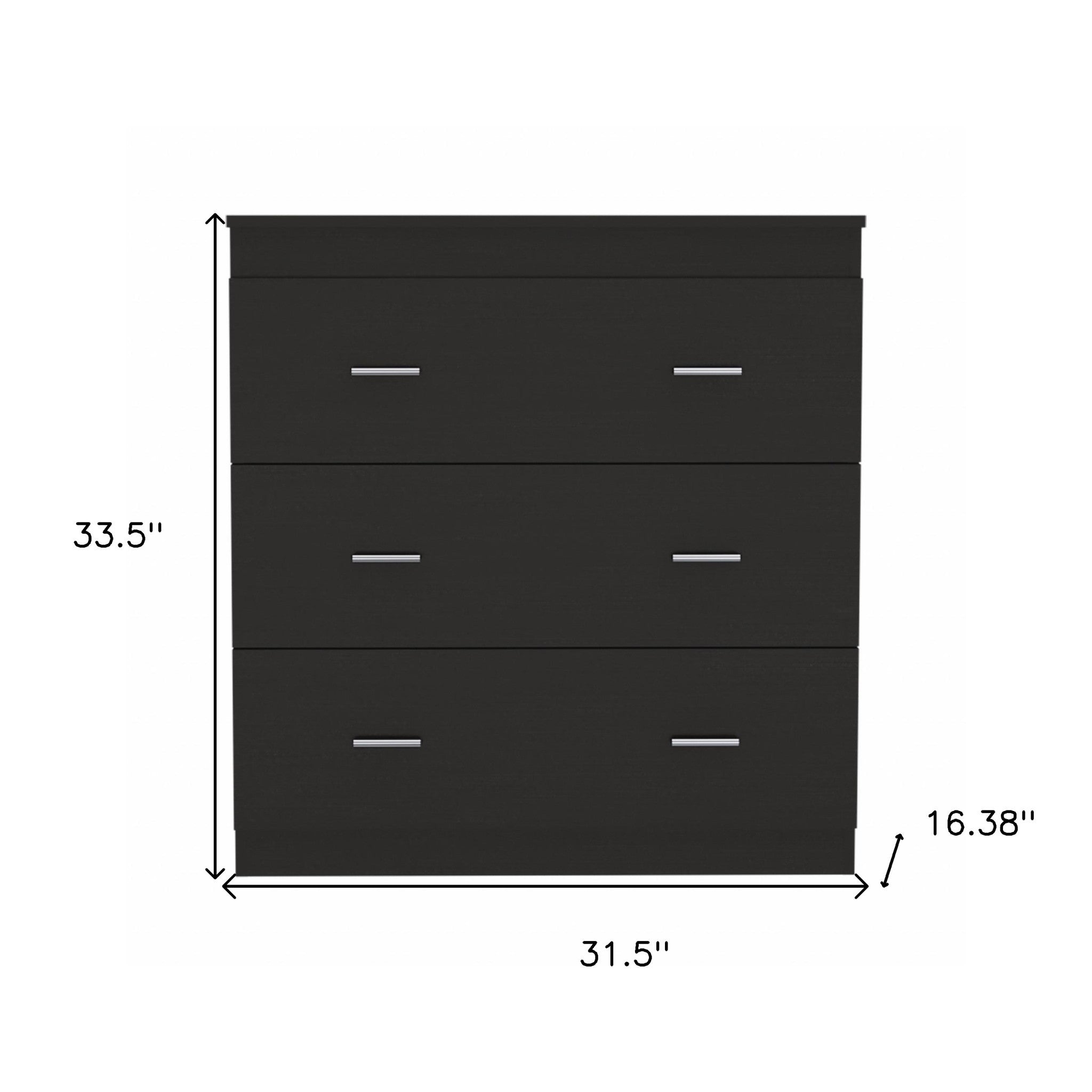 32" Black Three Drawer Dresser