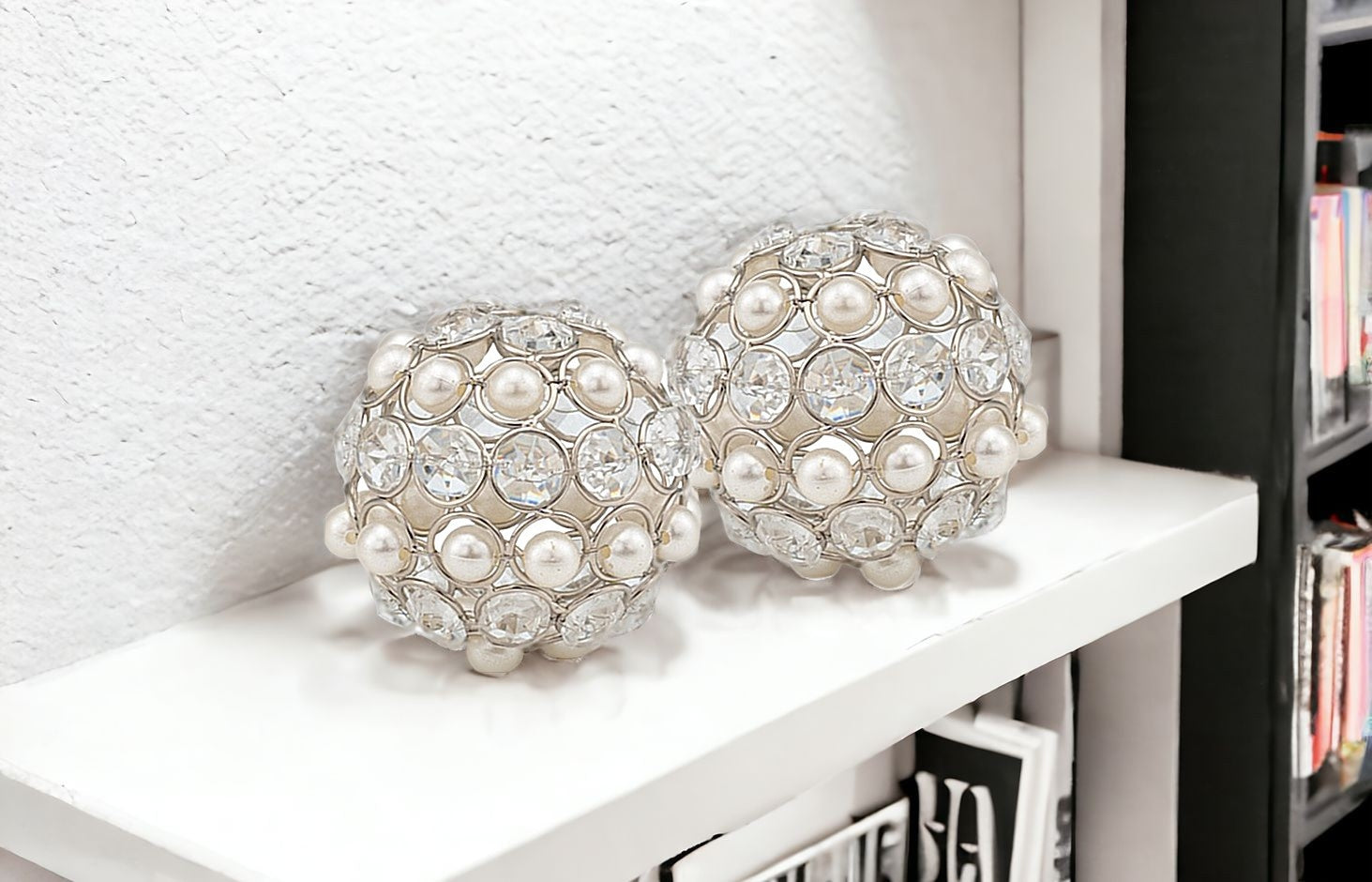 Set Of Two 3" Silver And Clear Faux Crystal Bling Decorative Orbs