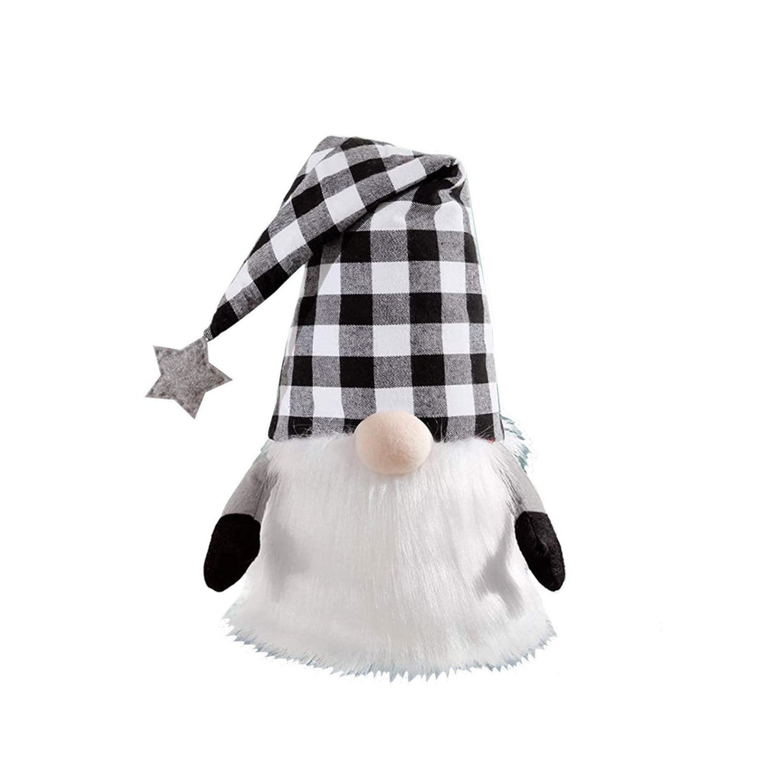 27" Black And White Felt And Faux Fur Gnome Adjustable Height Tree Topper