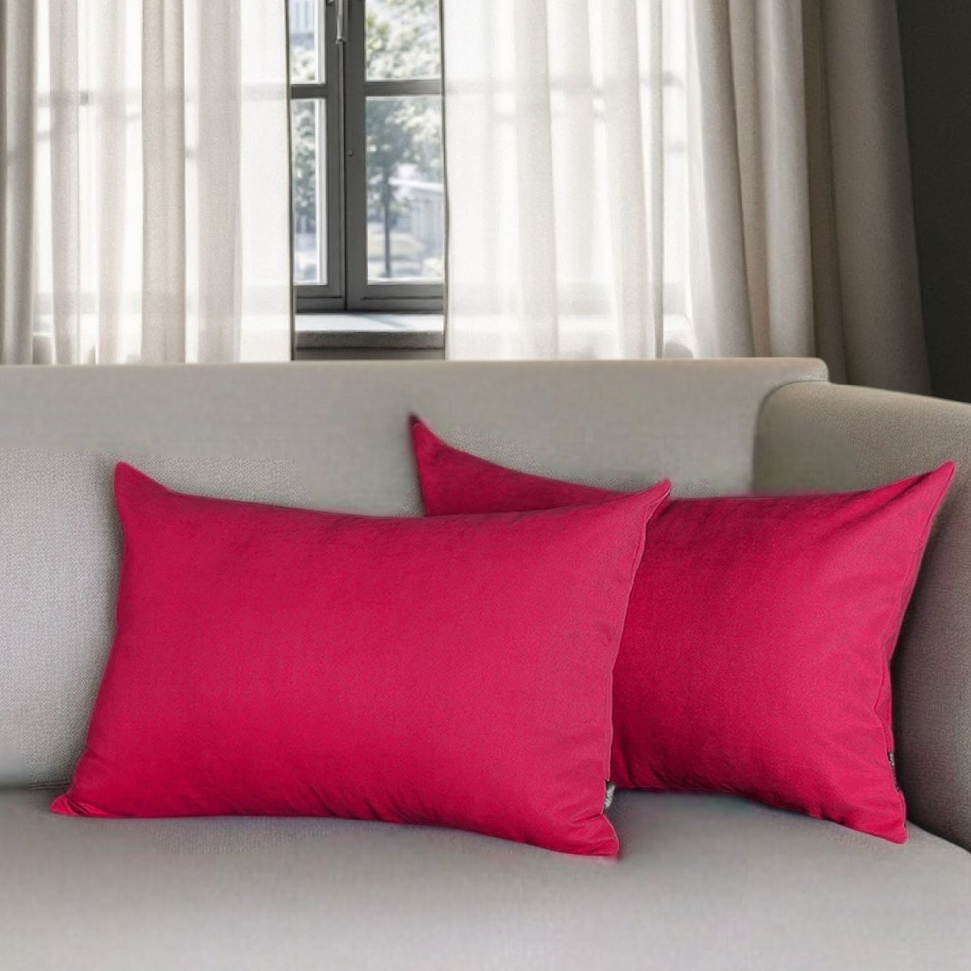 Set Of Two 12" X 20" Pink Polyester Zippered Pillow Cover