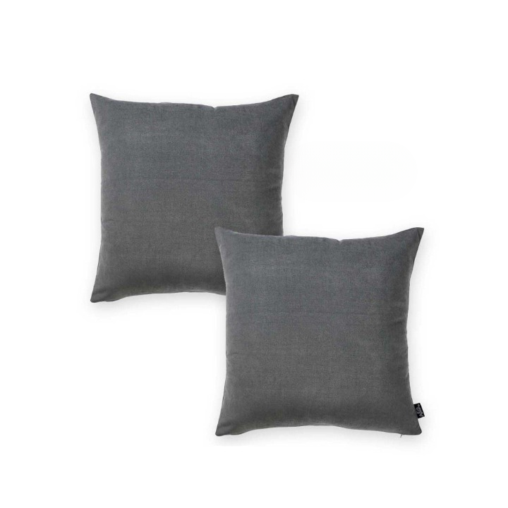 Set Of Two 22" X 22" Gray Polyester Zippered Pillow Cover