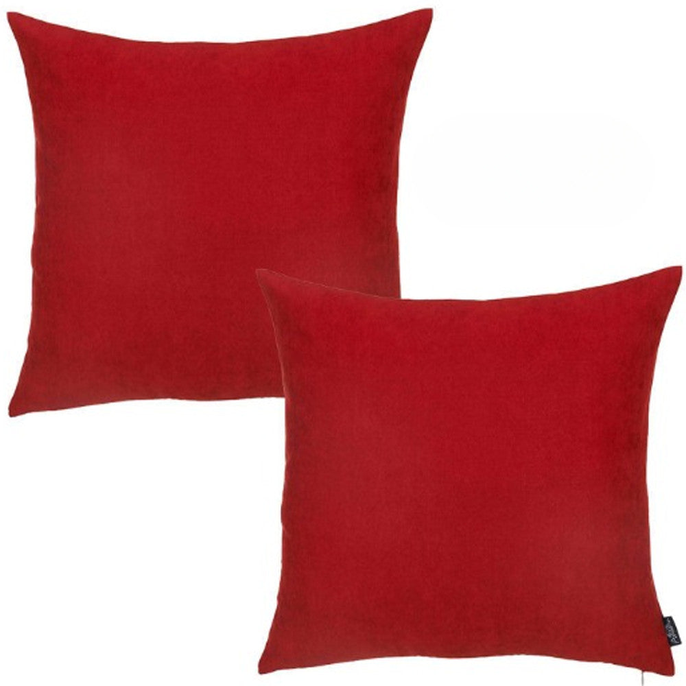 Set Of Two 22" X 22" Red Polyester Zippered Pillow Cover