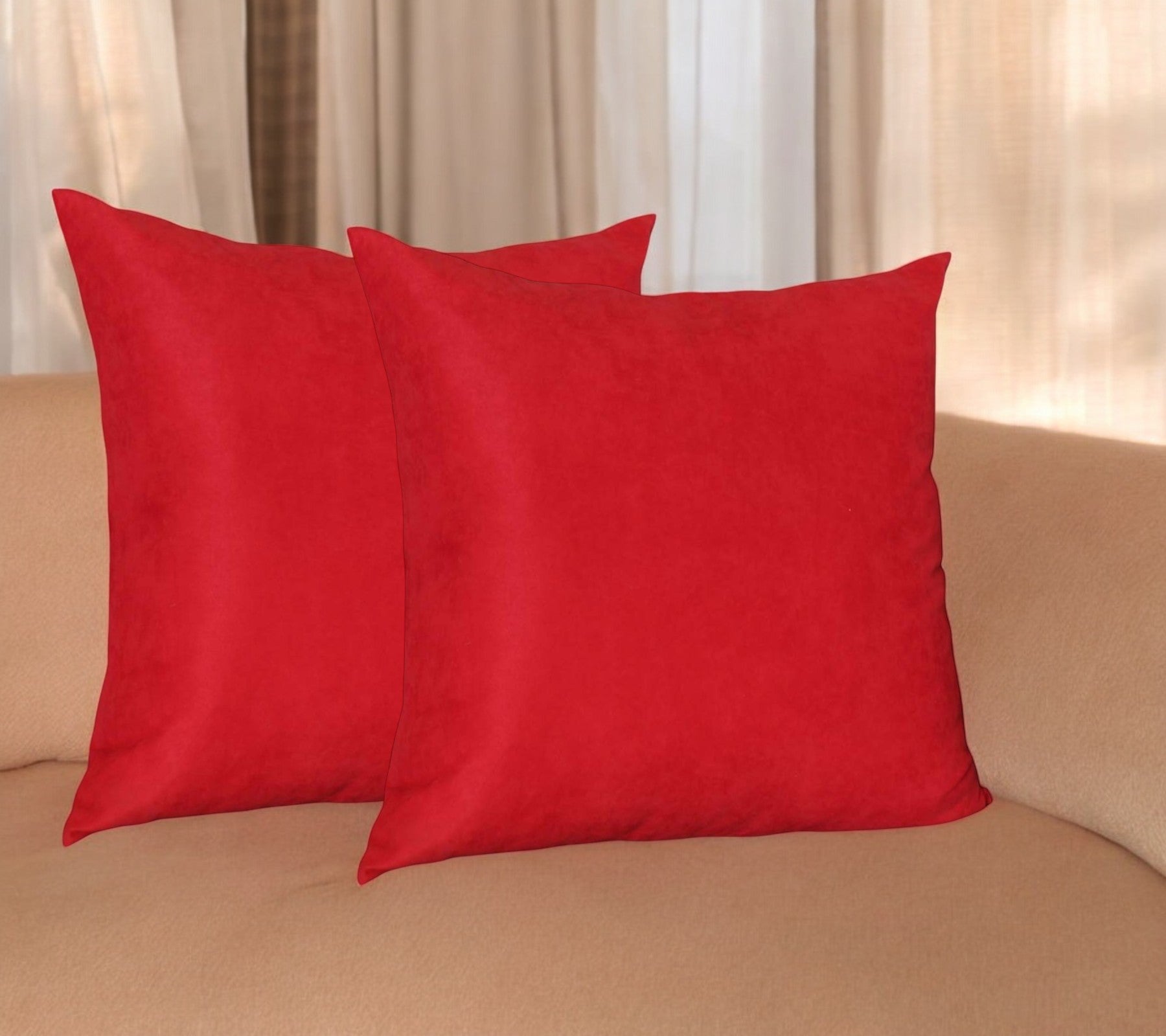 Set of Two 26" Red Euro Throw Pillow Covers