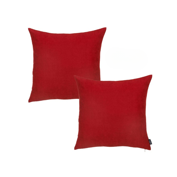 Set Of Two 26" X 26" Red Polyester Zippered Pillow Cover